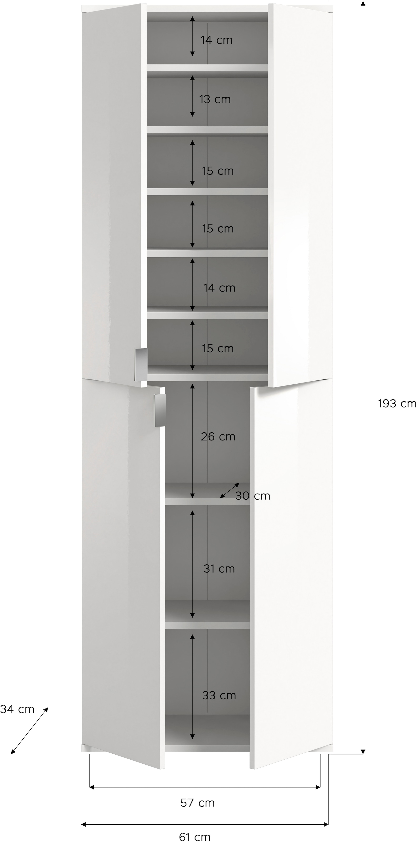INOSIGN Garderoben-Set »Trondheim, 91 cm, best. aus 2 Schränken, 6 Türen, 15 Fächer«, (Set, 2 St.), inkl. ausziehbarer Kleiderstange, Garderobenschrank, Kleiderschrank