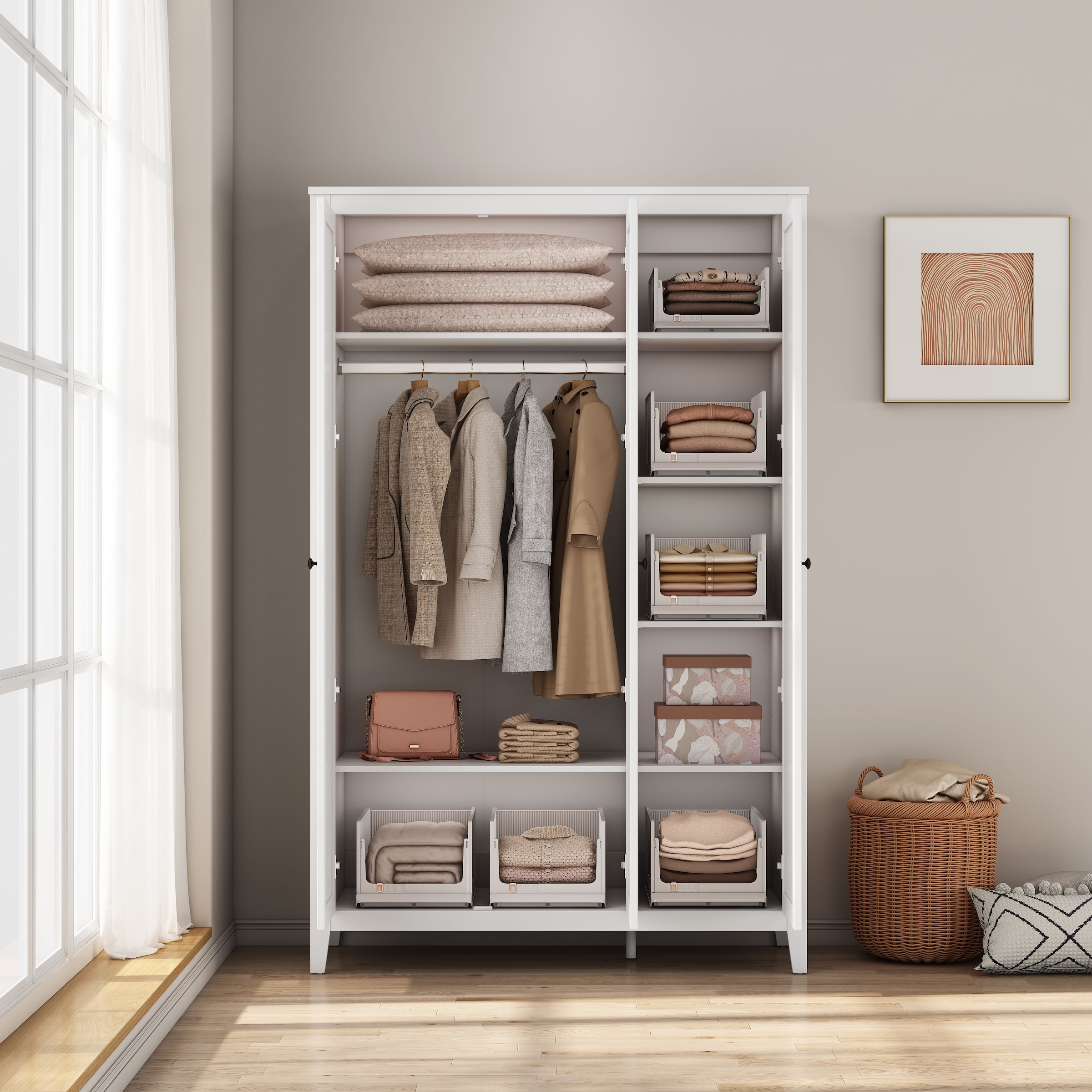 GOODproduct Kleiderschrank »Borkum Schlafzimmerschrank Garderobe Landhaus Bestseller weiss« hochwertige schwarze Griffe aus Metall, 