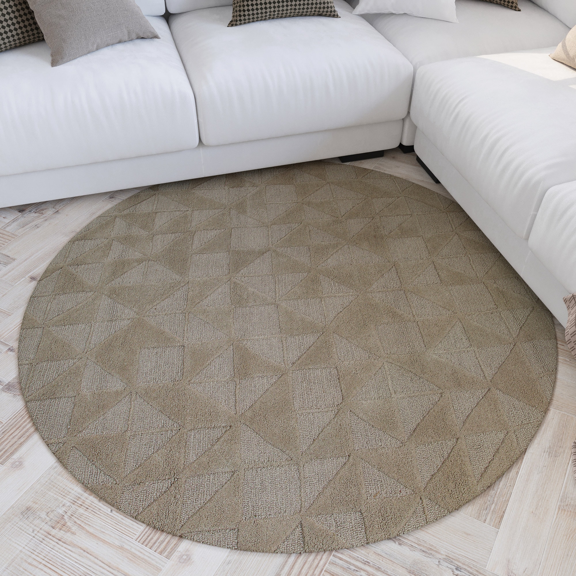 Image of Wecon home Wollteppich "Hamptons THIRTYSEVEN" rund 15 mm Höhe Schurwolle, Kurzflor, Wohnzimmer, elegant, geometrisches Muster