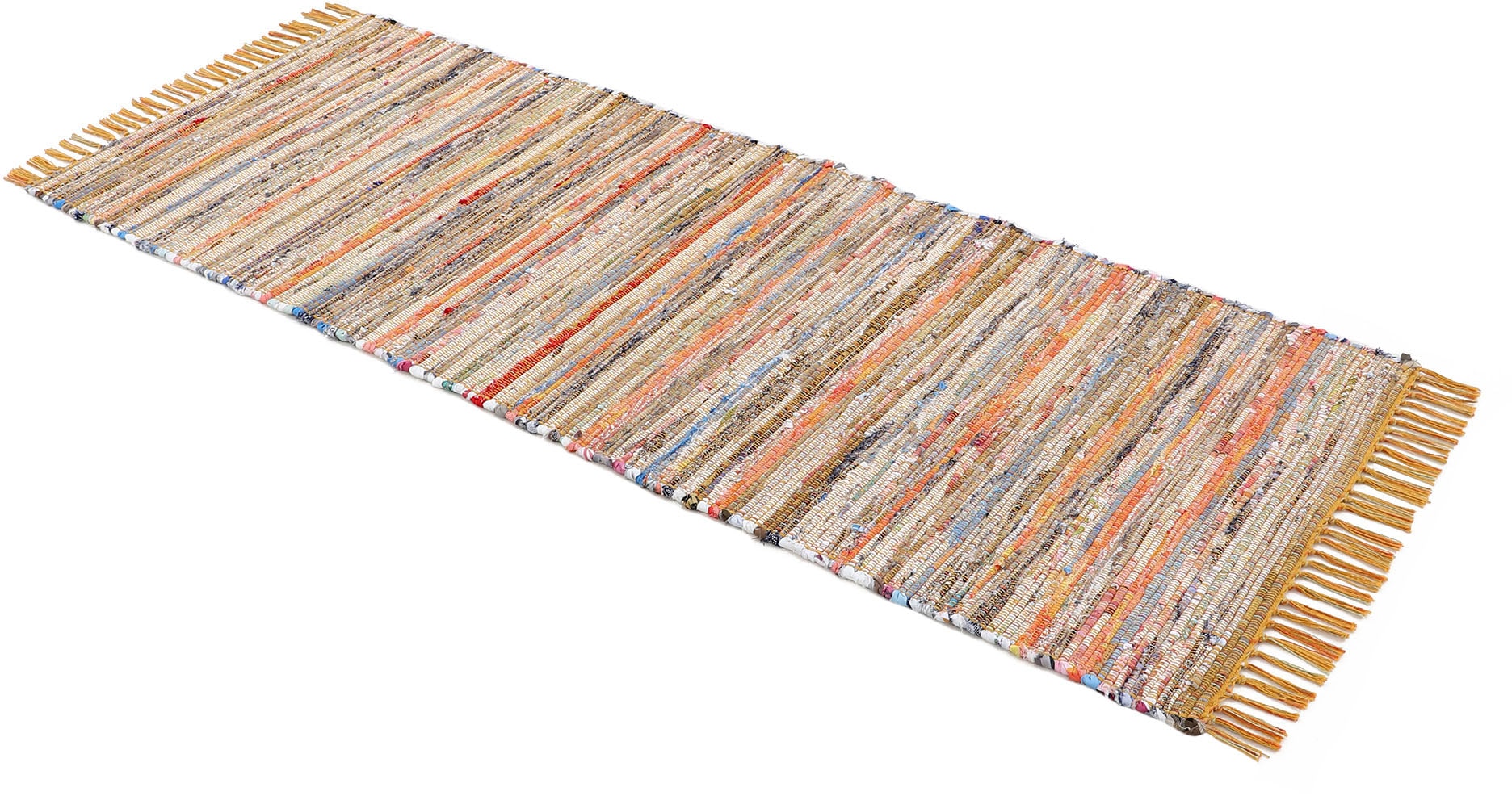 carpetfine Teppich »Kelim Chindi, Wendeteppich«, rechteckig, 6 mm Höhe, handgewebt, Fleckerlteppich mit Fransen, auch vielen in Läufergrössen