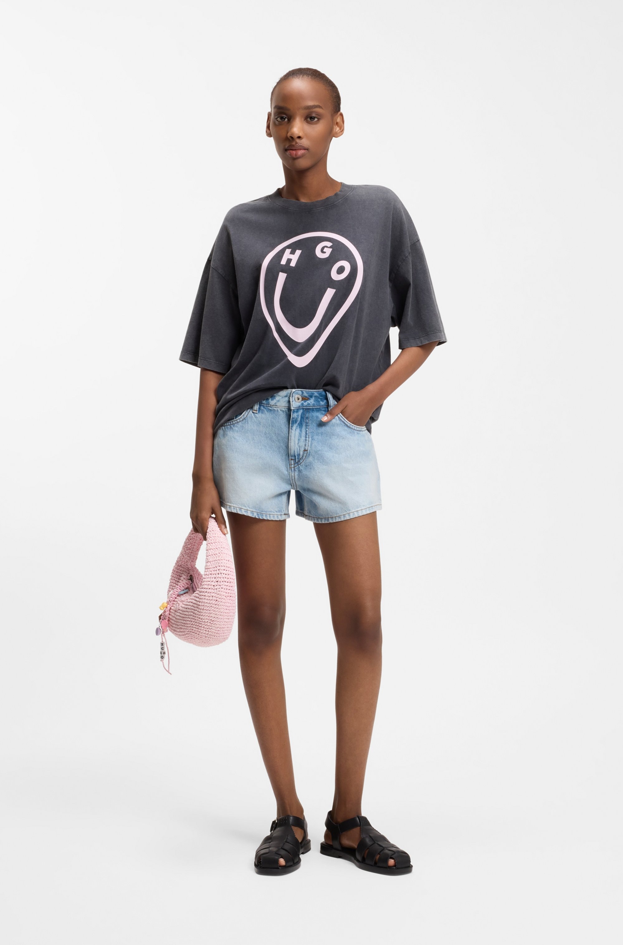 HUGO Blue Jeansshorts »Galimon« Mid Rise, Logo-Stitching