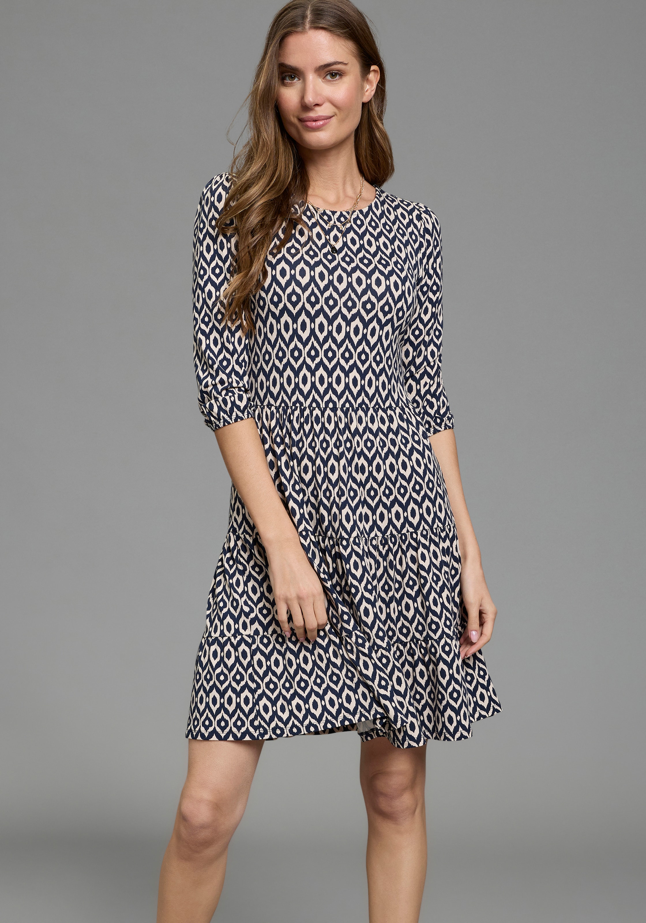 Image of Laura Scott Jerseykleid femininer Stil, taillierte Passform, mit Volant am Kleidersaum