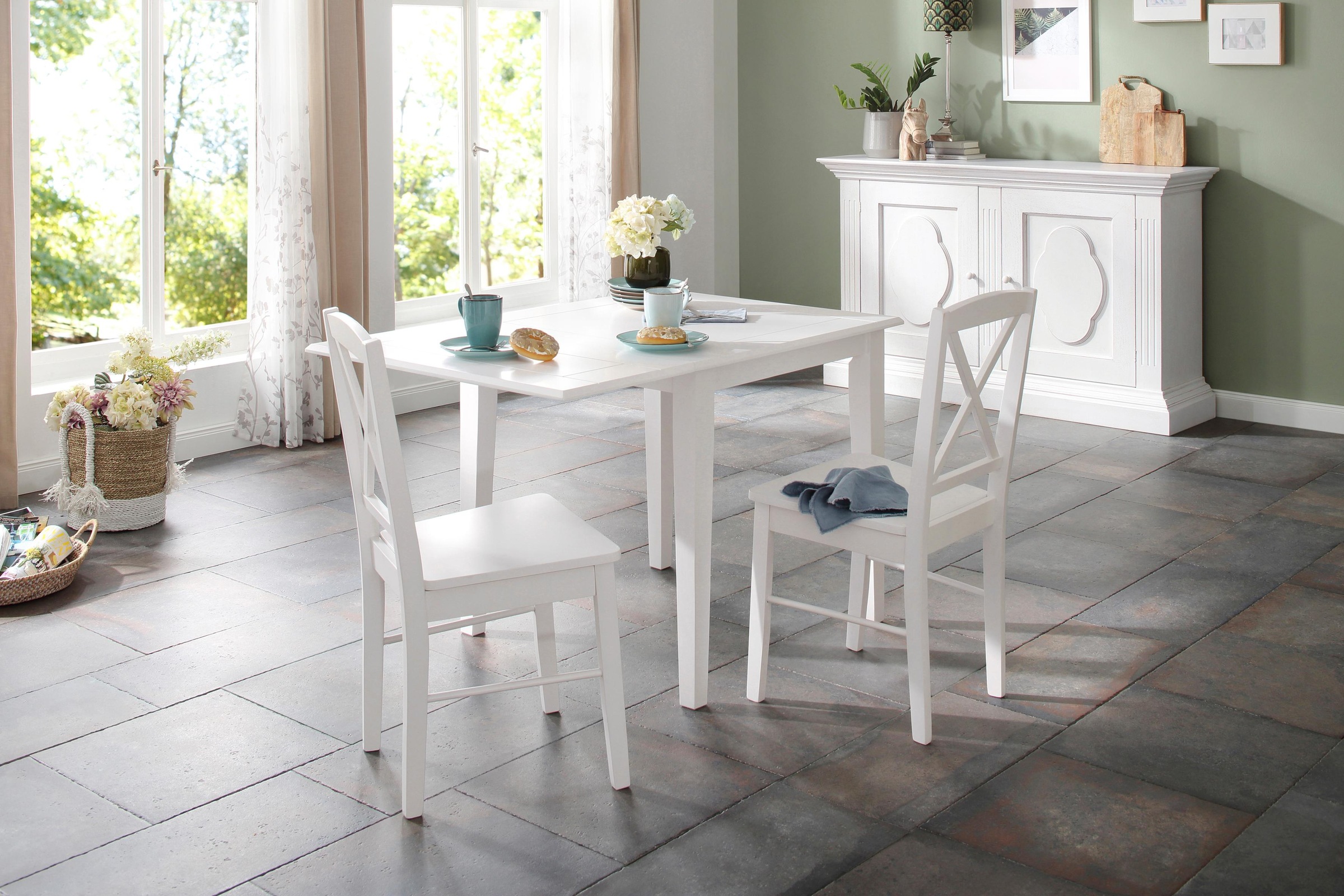 Image of Home affaire Essgruppe »Olvera«, (Set, 3 tlg.), bestehend aus Fullerton Esstisch 80 cm, 2 Sonoma Esszimmerstühlen und 1 Ansteckplatte (3-tlg.) bei Ackermann Versand Schweiz