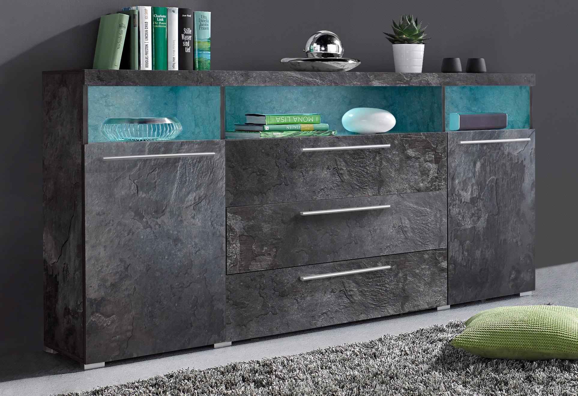 INOSIGN Sideboard »India,Breite 182cm moderne Anrichte 2Türen,3 Schubladen, Kombikommode«, Kommode viel Stauraum, Einlegeböden verstellbar,ohne Beleuchtung