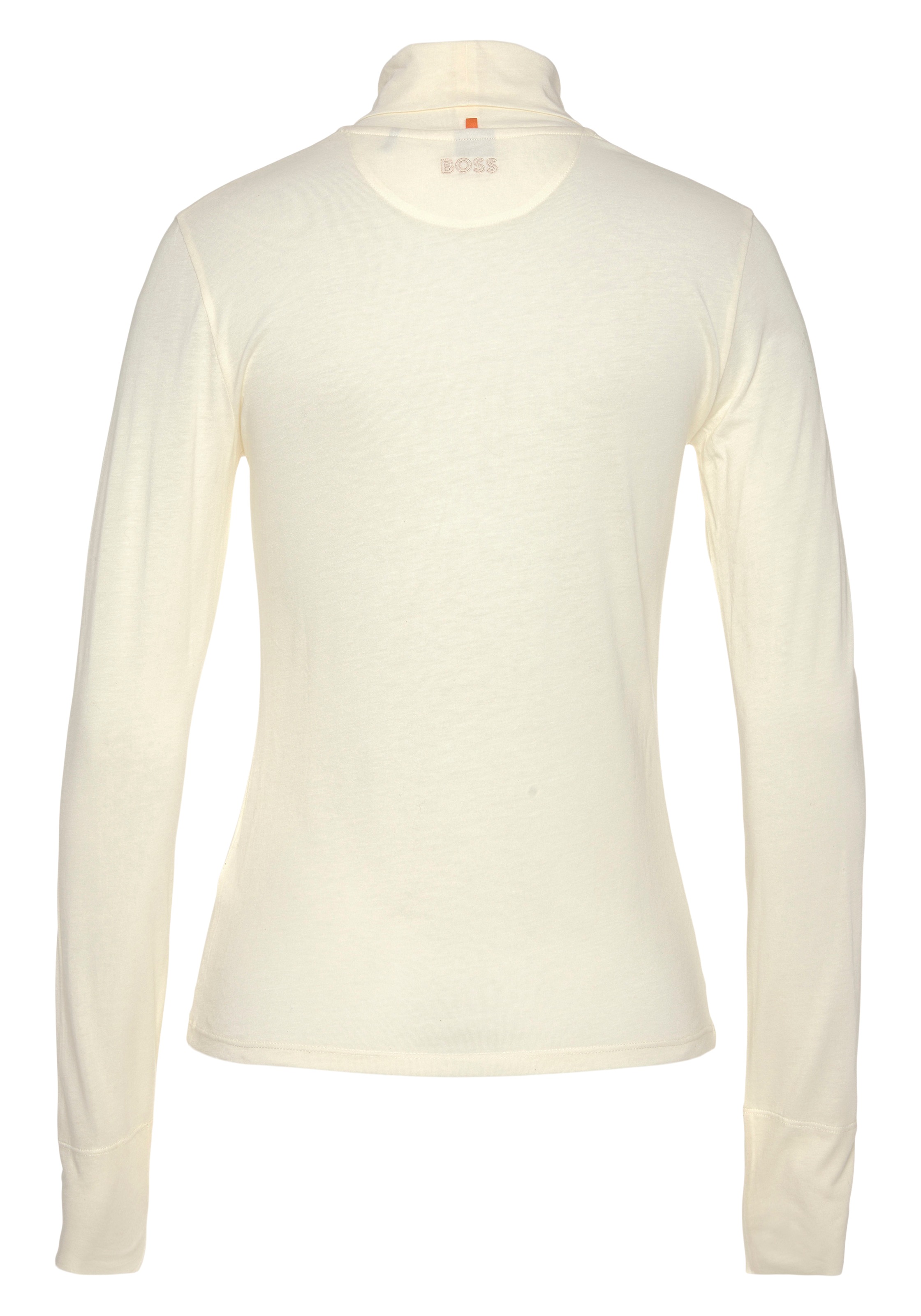 BOSS ORANGE Langarmshirt »Emerie Premium Damenmode«, Premium Basic, hochwertige atmungsaktive Qualität, Stehkragen, Rolli