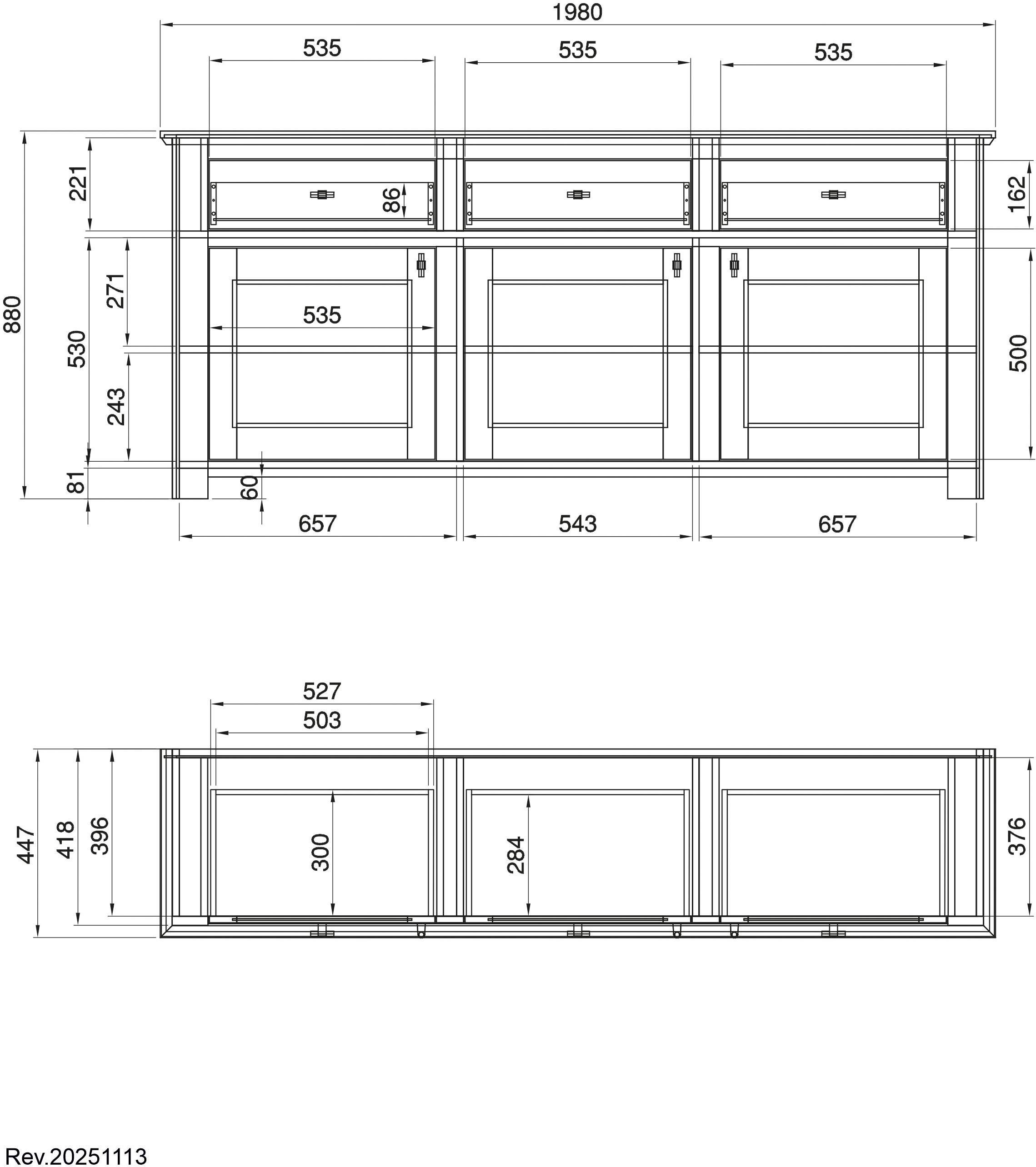 Home affaire Sideboard »Bristol« schwarze Metallgriffe, elegante Kranzoptik, ausreichend Stauraum