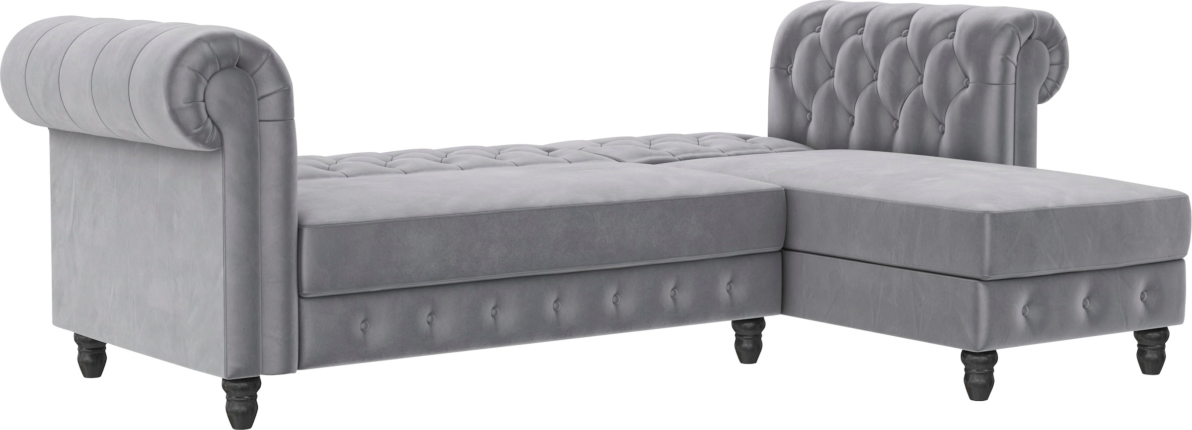Dorel Home Ecksofa »Felix, L-Form, 241 cm (Liegefl.108x195 cm), Recamiere tauschbar,« verstellb. Rückenlehne, Bett-Funktion, Velours, Kunstleder, Vintage