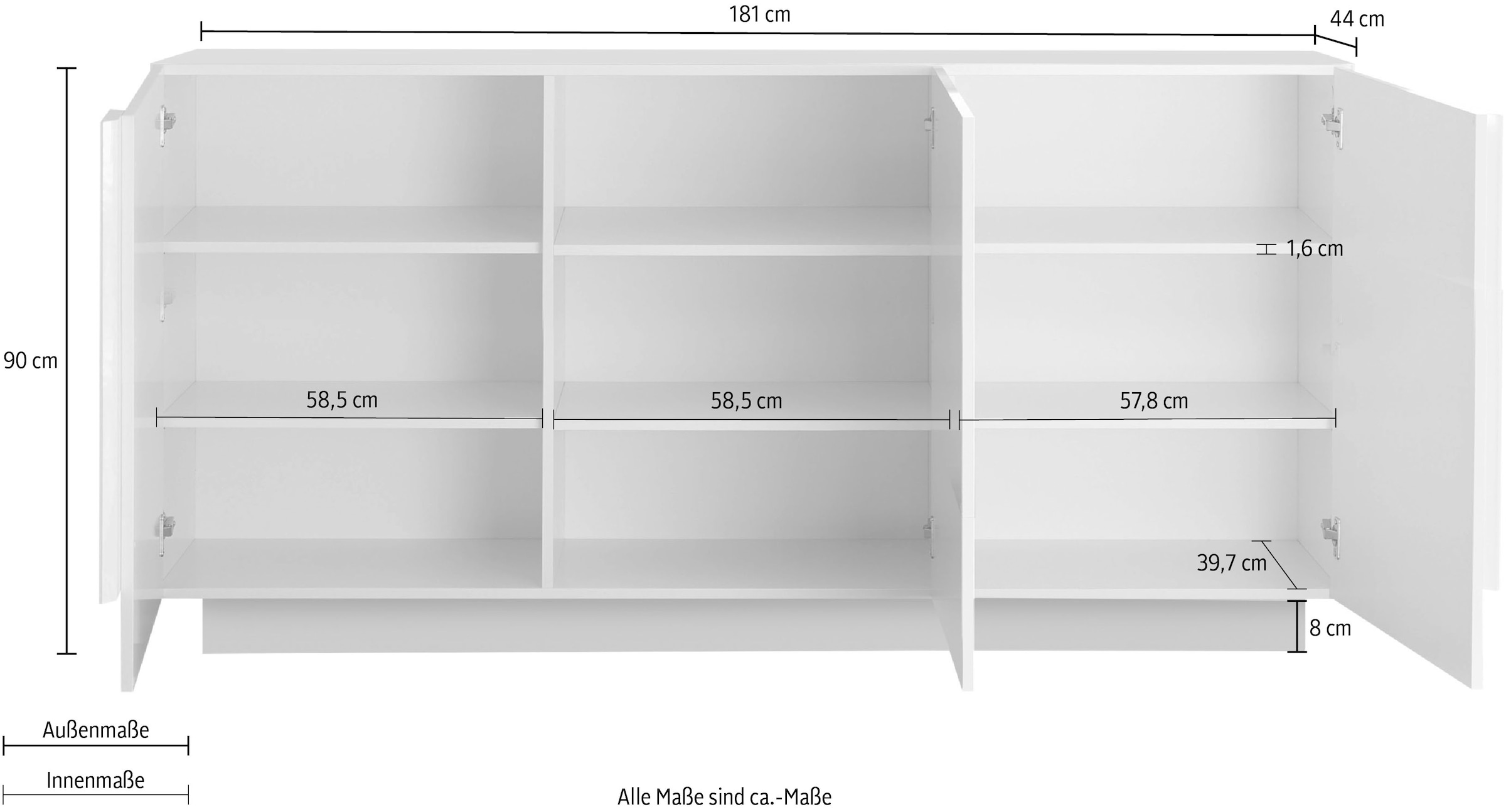 INOSIGN Sideboard »Jupiter«, Breite 181 cm mit 3 Türen