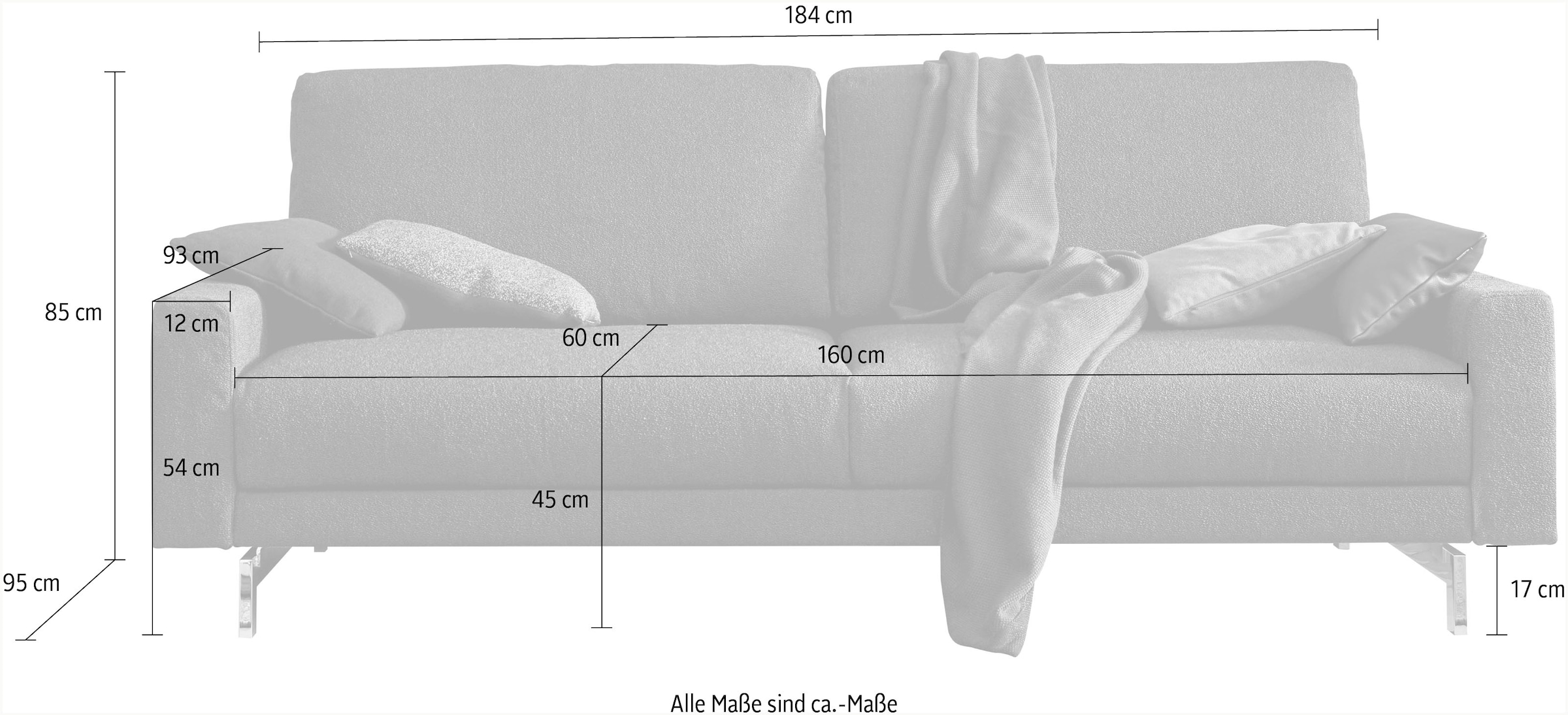 Creation BY ROLF BENZ 2,5-places »CR.450, Designsofa, Loungesofa« accoudoir bas, pied chromé brillant, largeur 184 cm