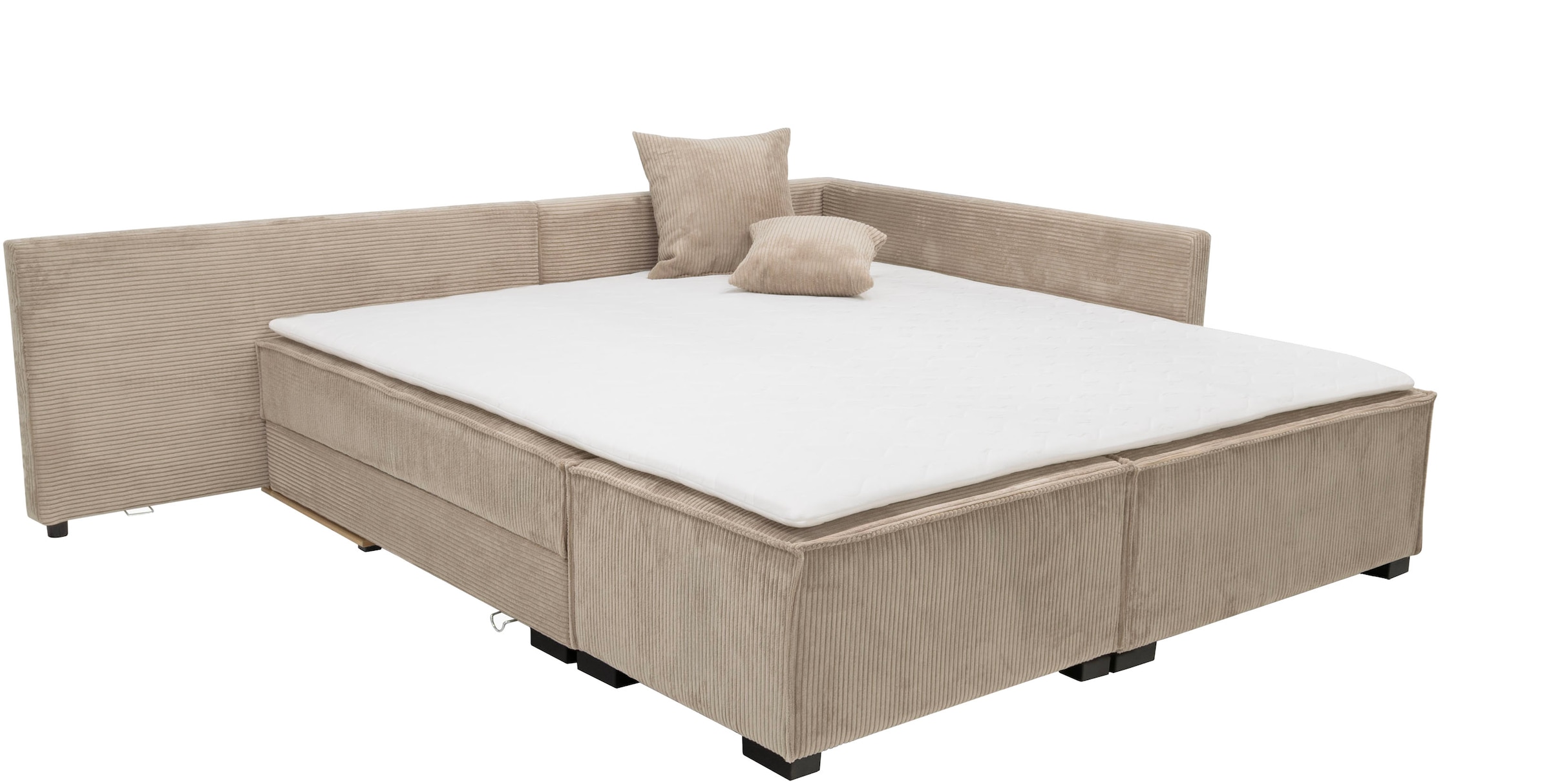 Home affaire Ecksofa »Night & Day L-Form, B: 316 cm mit Dauer-Schlaffunktion 180x200 cm« Set: Sofa & Hocker, Bettfunktion, Bettkasten & Kissen, Boxspringbett