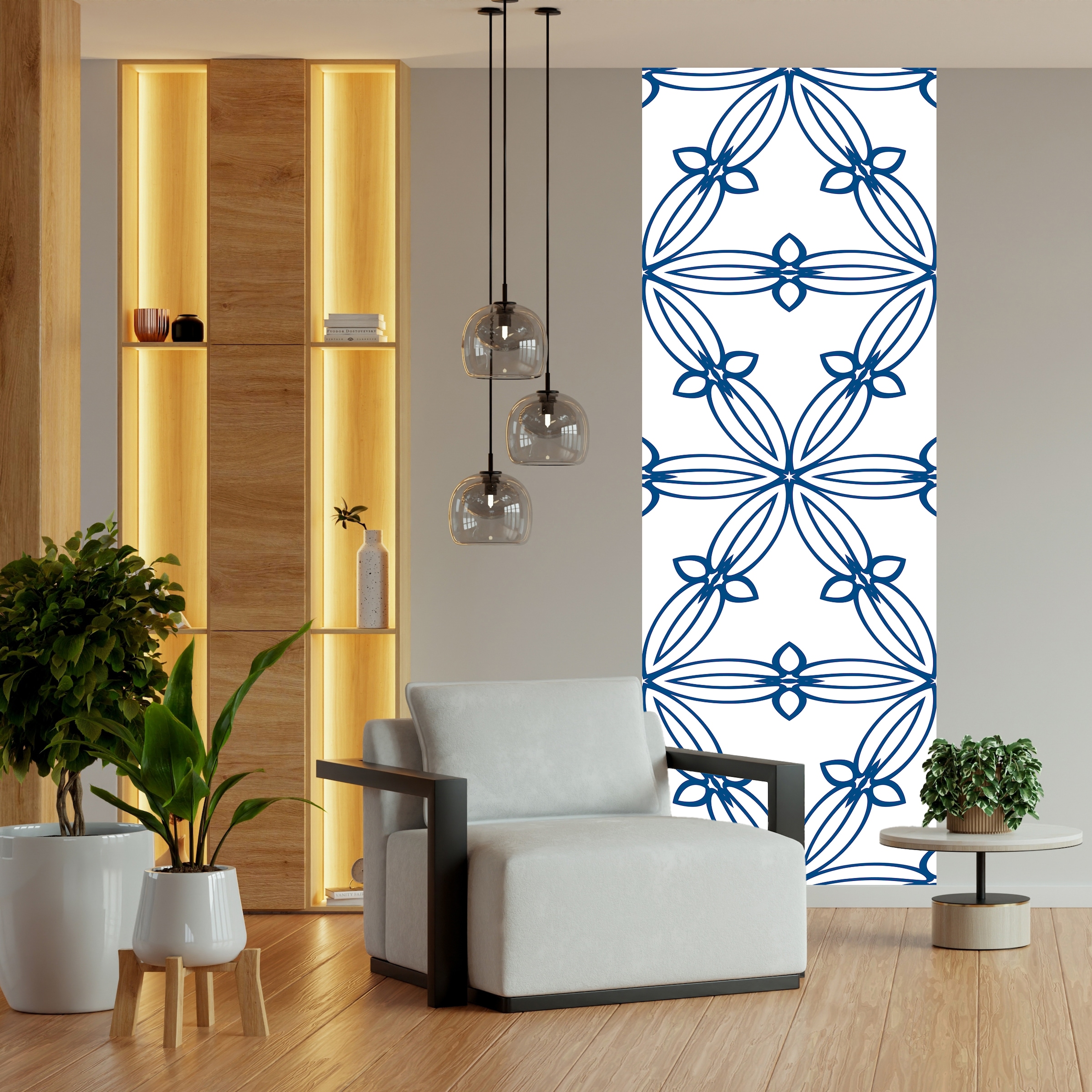 Image of queence Vinyltapete "Muster-Blau" Farbverlauf abstrakt bedruckt gemustert glatt 90x250cm, selbstklebend, kinderleichte Anbringung, Sticker