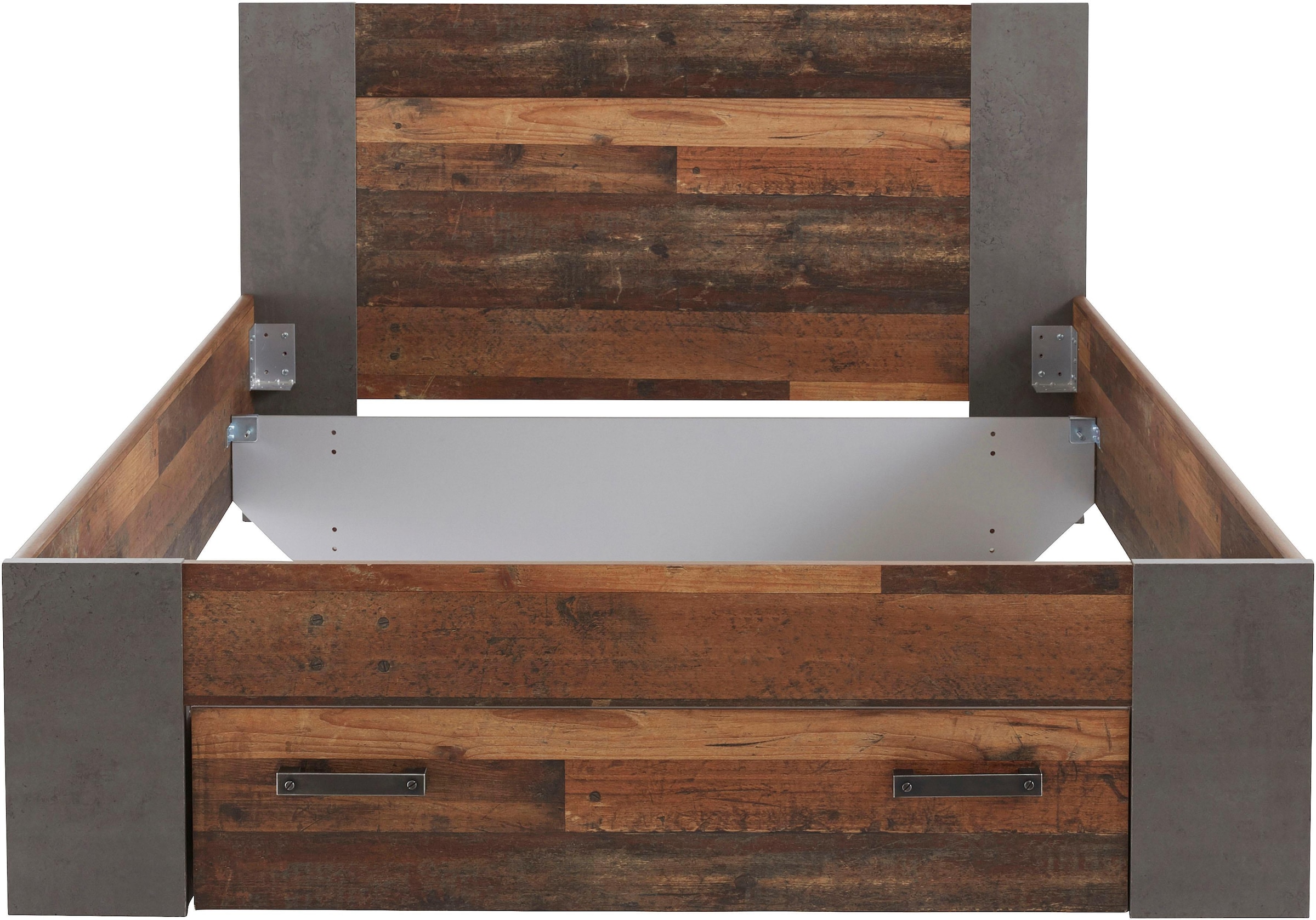 FORTE Bett »Clif, Jugendbett, Belastbarkeit 120 KG, Schubkasten optional« Liegefläche 140cmx200cm,  Industrial Design