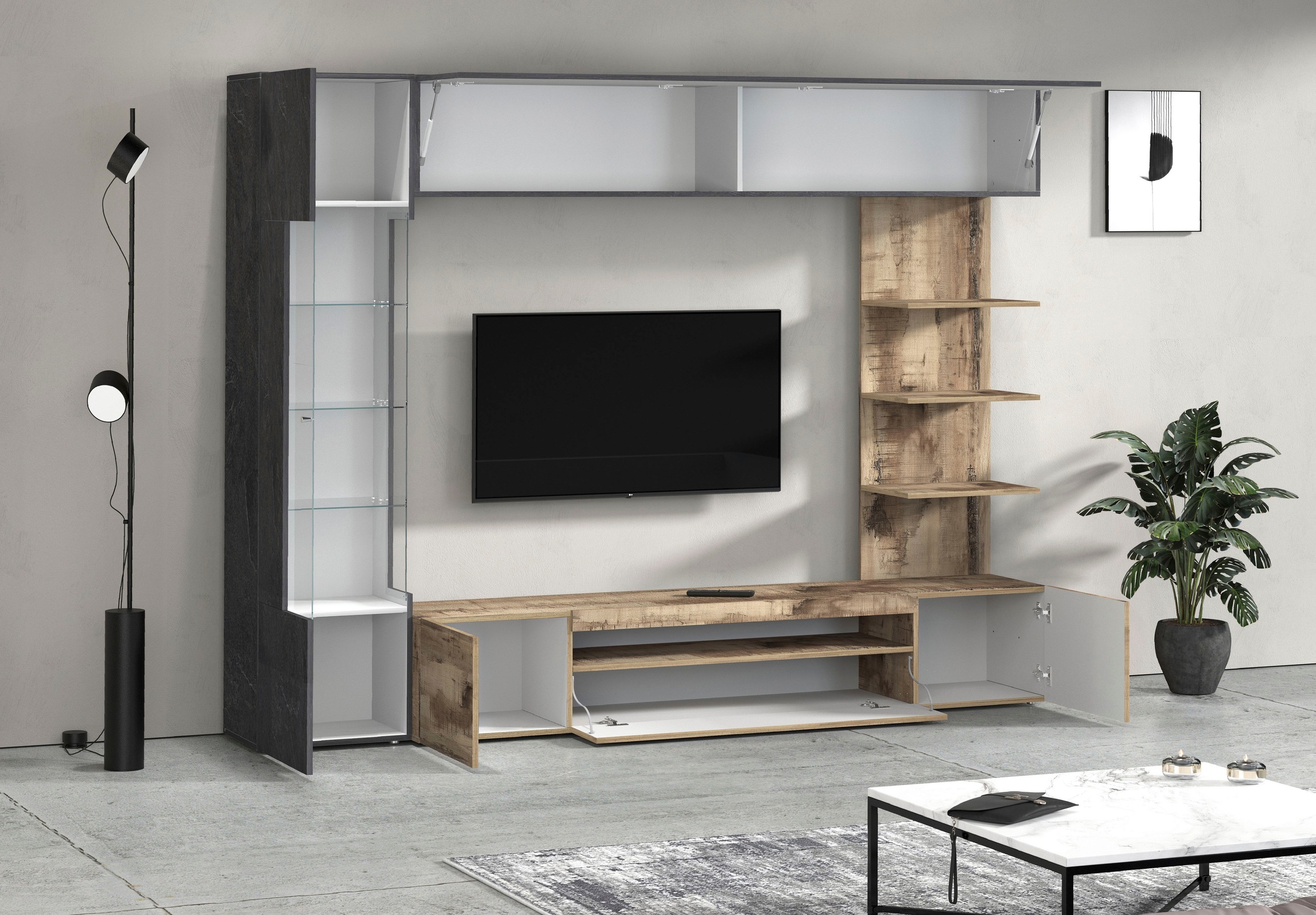 GOODproduct Wohnwand »Wohnwand New Egypt, Anbauwand, Medienwand, Wohnzimmerwand« Weiss in Hochglanz, alle anderen Farben in matter Ausführung., 4 Stk. tlg.