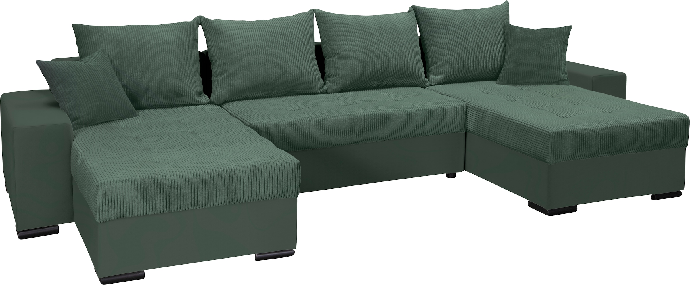 COLLECTION AB Wohnlandschaft »XL-Josy U-Form, Breite 313 cm, Cord-/Mix«, inkl. Bettfunktion, Bettkasten, mit 4 gleich grossen Rückenkissen