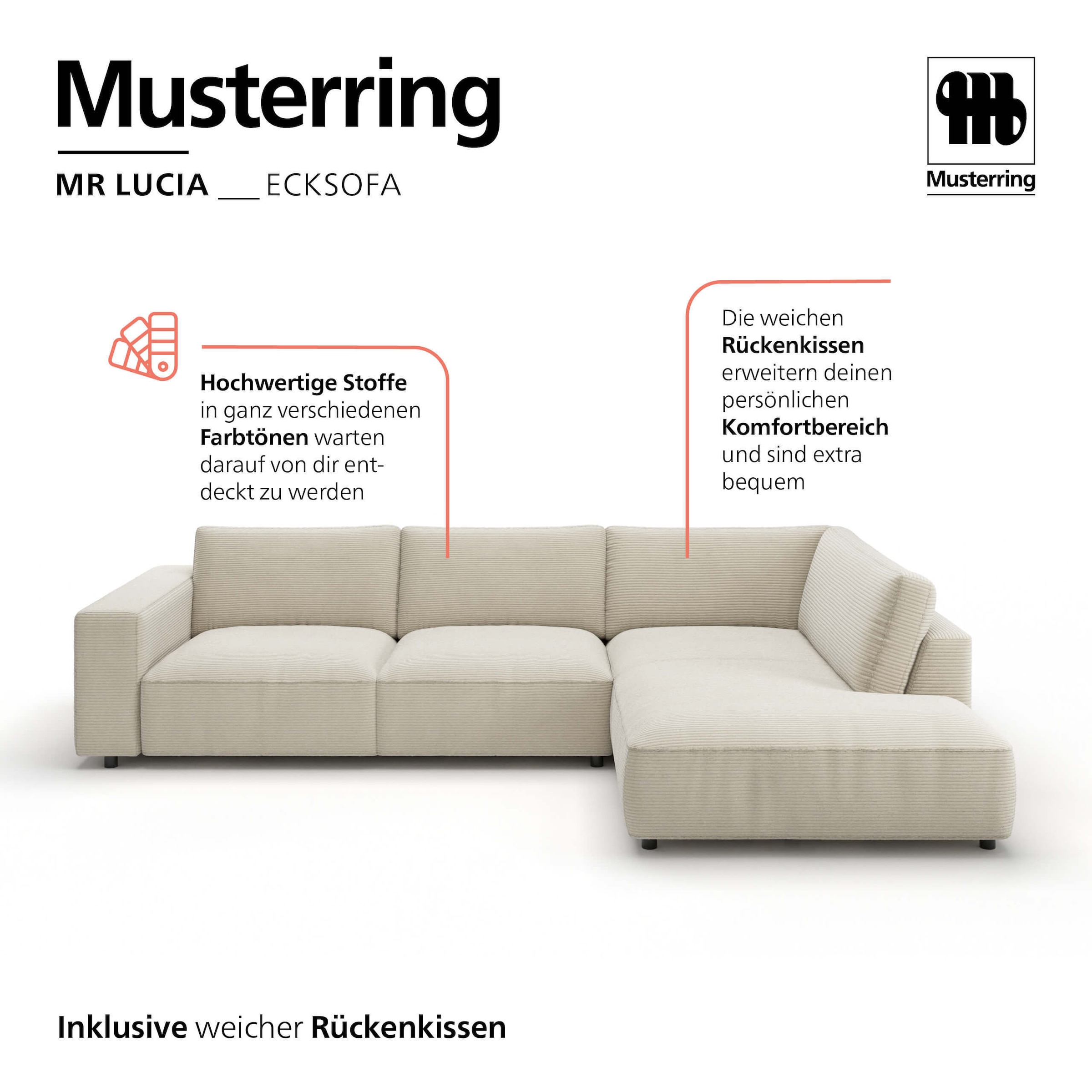 Musterring Canapé d'angle »MR LUCIA, Luxuriöse Wohlfühlgarnitur von Musterring« Coussins de chambre haut de gamme, coin convertible confortable & look intemporel