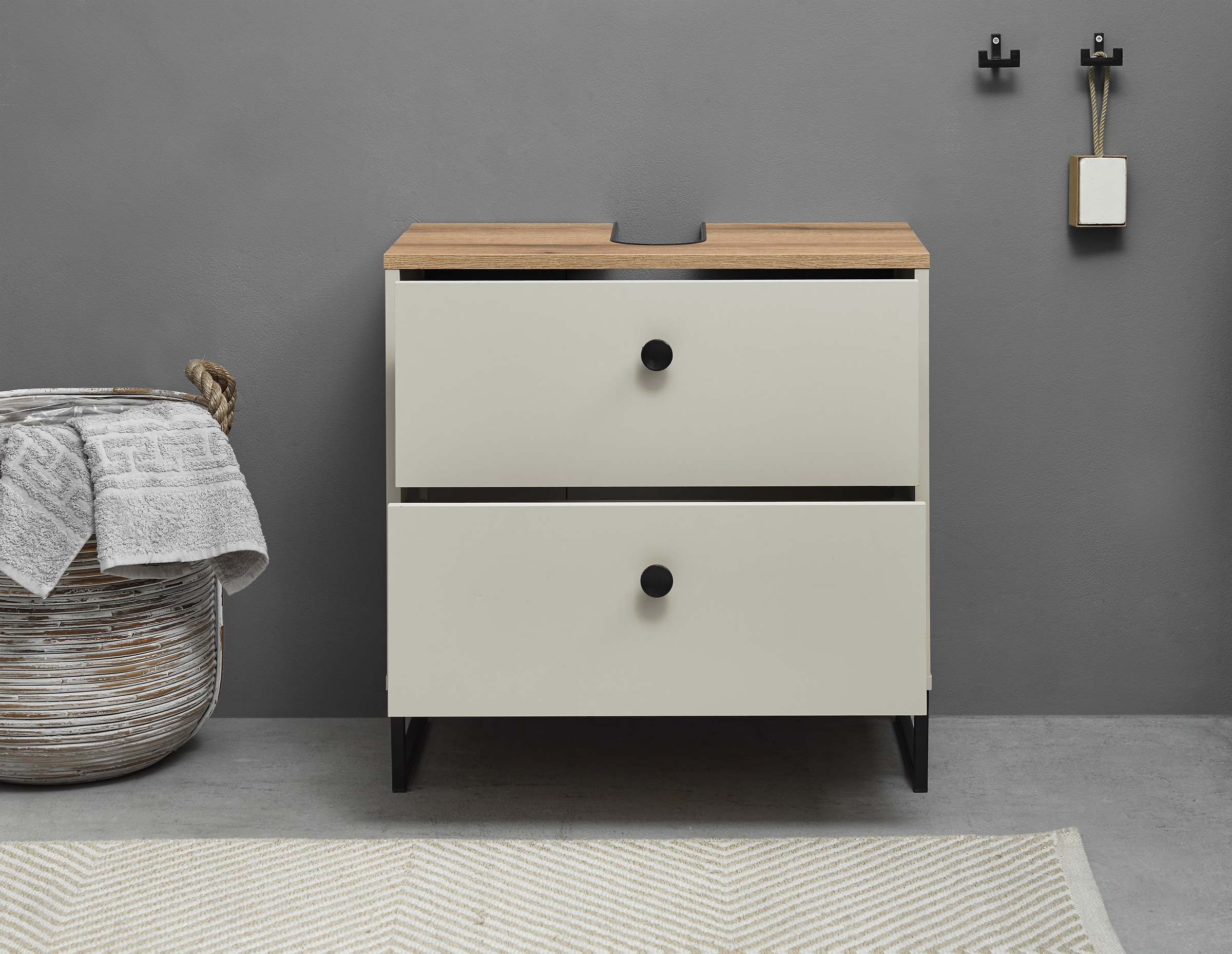 BASIC by Balculina Armoire sous lavabo »Linea« 1 cuis tlg. Largeur 60cm, pieds profilés en U, extension sous plan