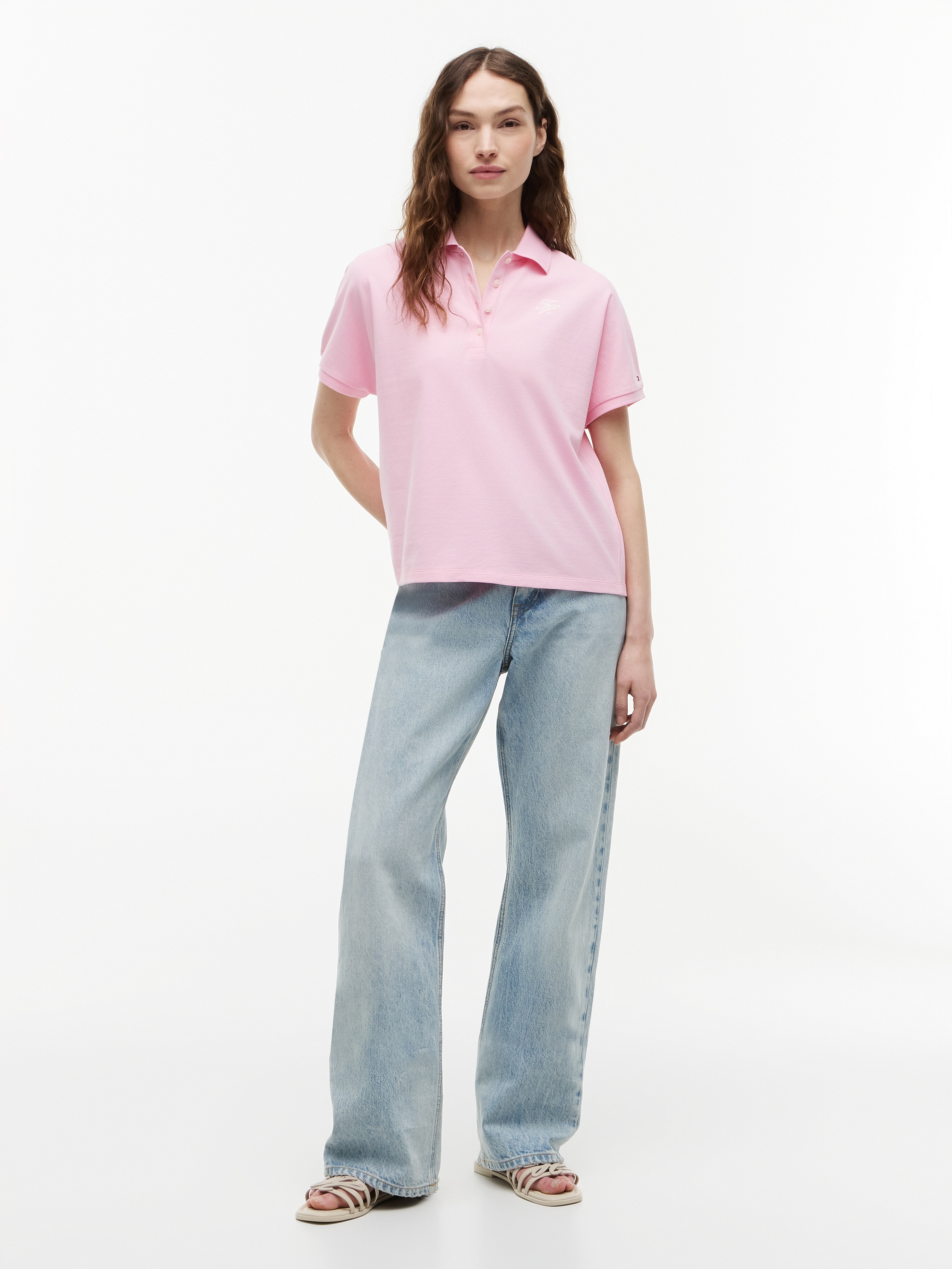 Tommy Hilfiger Poloshirt »TH SCRIPT MODERN SS POLO« Baumwollmischung, Polokragen, kurze Knopfleiste