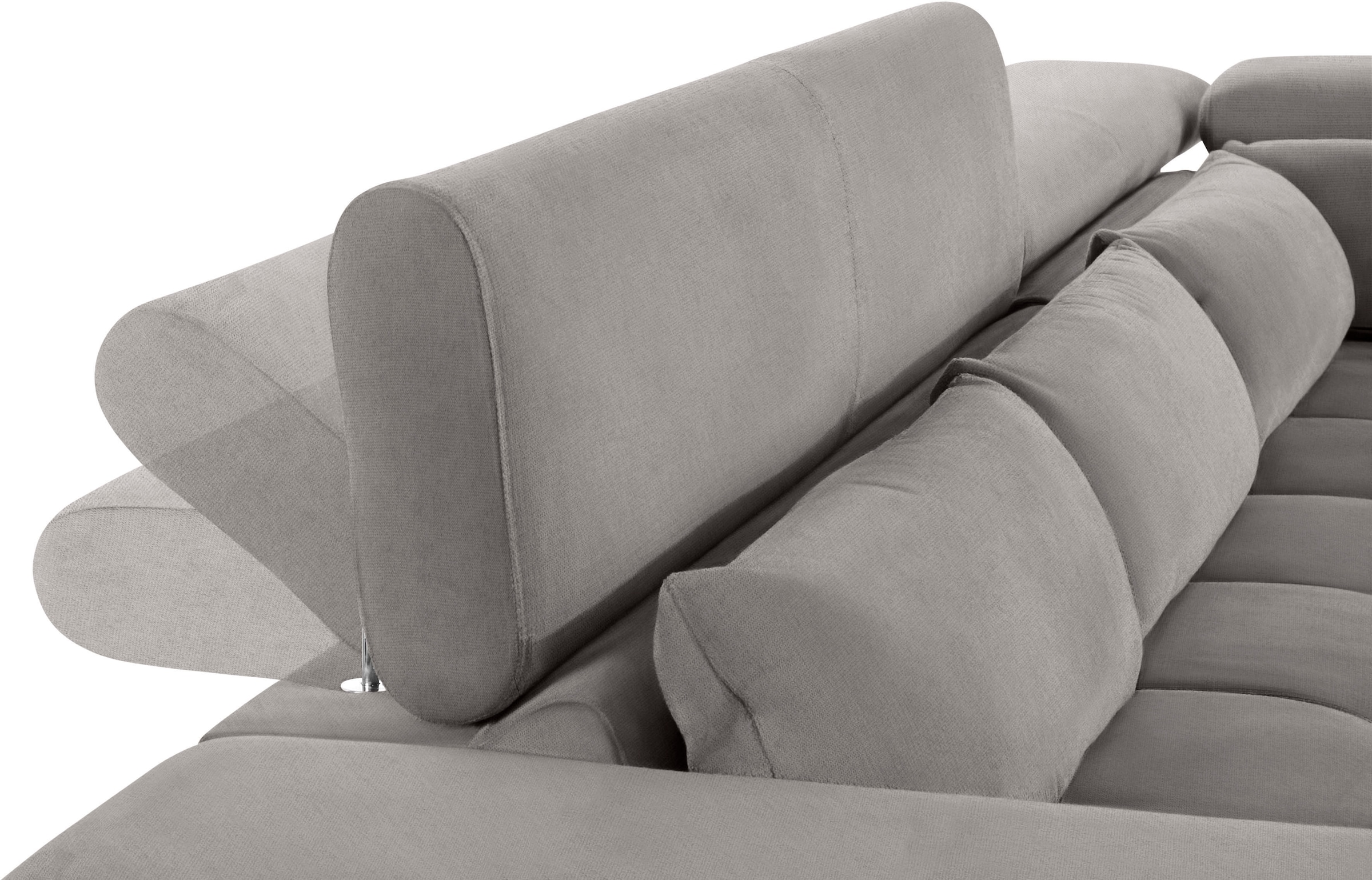 COTTA Canapé d'angle »Orion L-Form« mit Kopfteilverstellung & 5 Nierenkissen