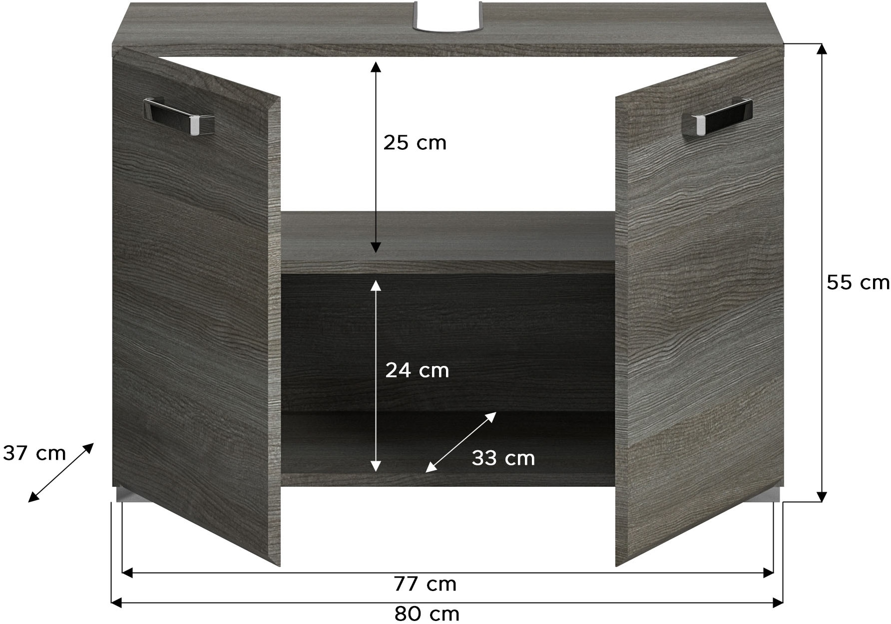 welltime Waschbeckenunterschrank, (1 St.), Badmöbel, Badschrank, Waschbeckenunterschrank in 80cm Breite, 2 Türen