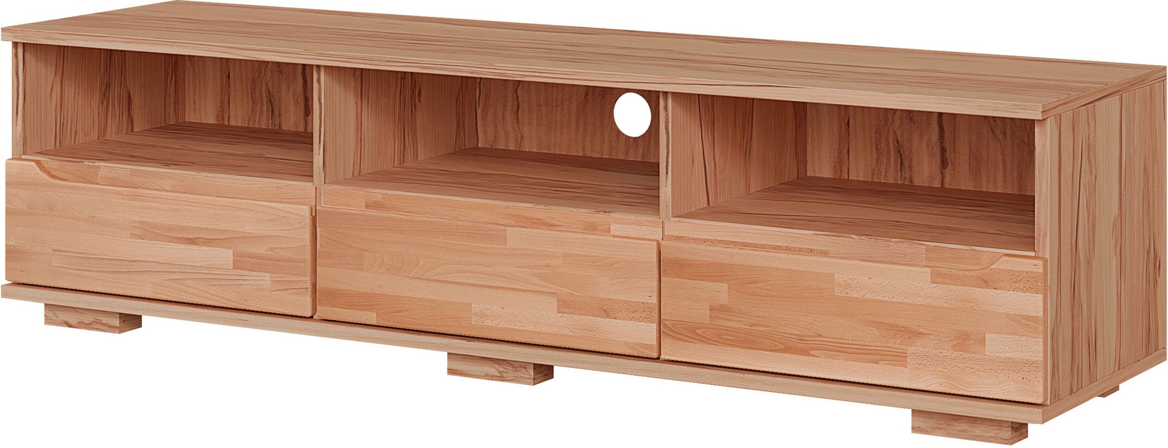 Image of GOODproduct Lowboard "VETRO Teilmassiv, Fronten Massivholz, Wohnzimmer, Stauraum,Griffmulde" B/T/H:150/40/40 cm, 3 Schubladen, 3 offene Fächer, kabeldurchführung