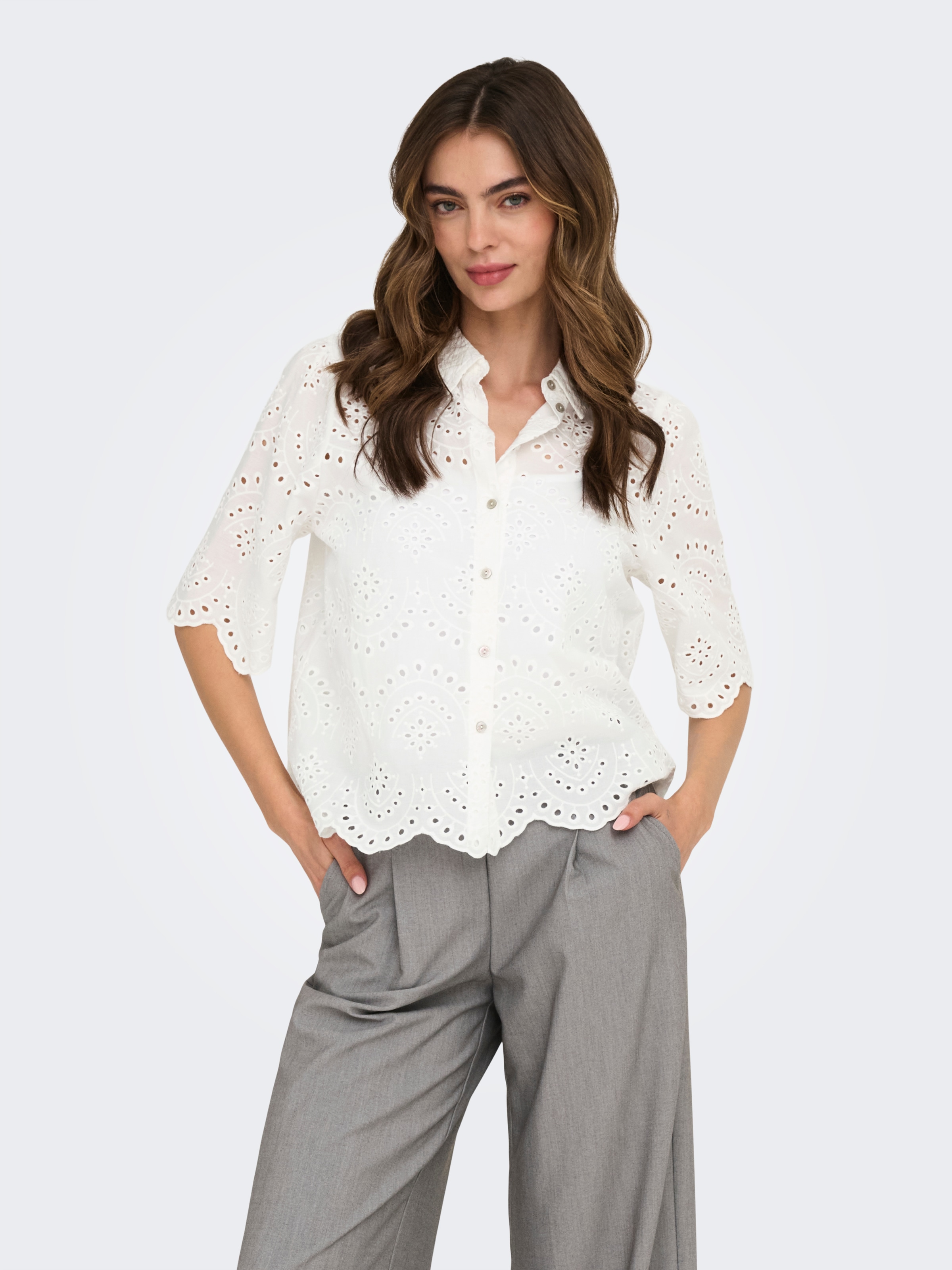 ONLY Blouse en dentelle »ONLVALAIS S/S SHIRT WVN NOOS« Baumwolle, loose fit