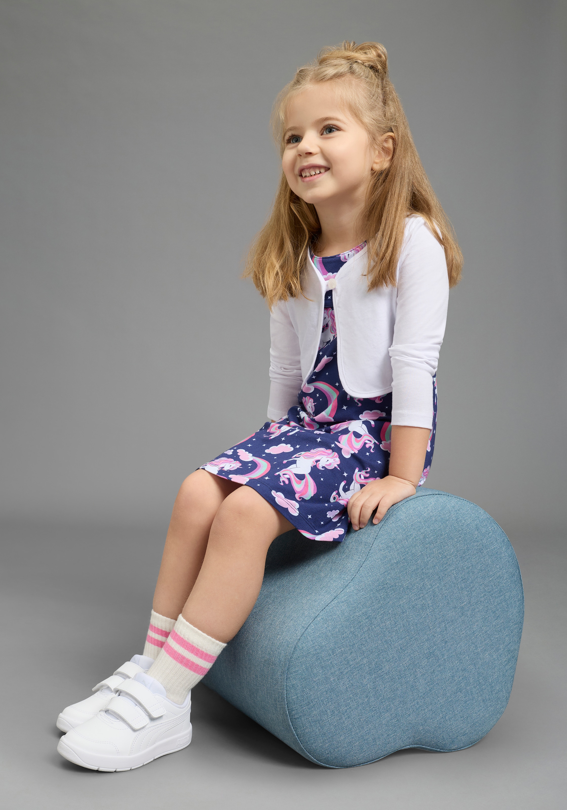 KIDSWORLD Bolero, Kleid & Leggings »2 tlg Set Kleid+Bolero Einhorn« Set, 2, 2 tlg. bedrucktes Design, aus Baumwollmischung, Single Jersey Material