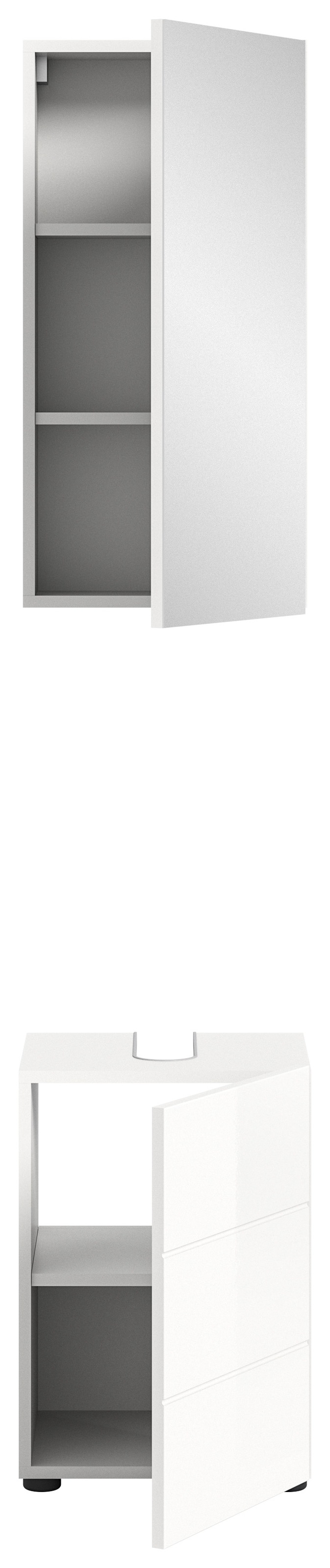 welltime Badmöbel-Set »BIEL, TOPSELLER, 2 teilig, inkl. Beleuchtung, MDF Front, Rillenoptik« best. aus: Waschbeckenunterschrank, Spiegelschrank inkl. Beleuchtung, 2 Stk. tlg.