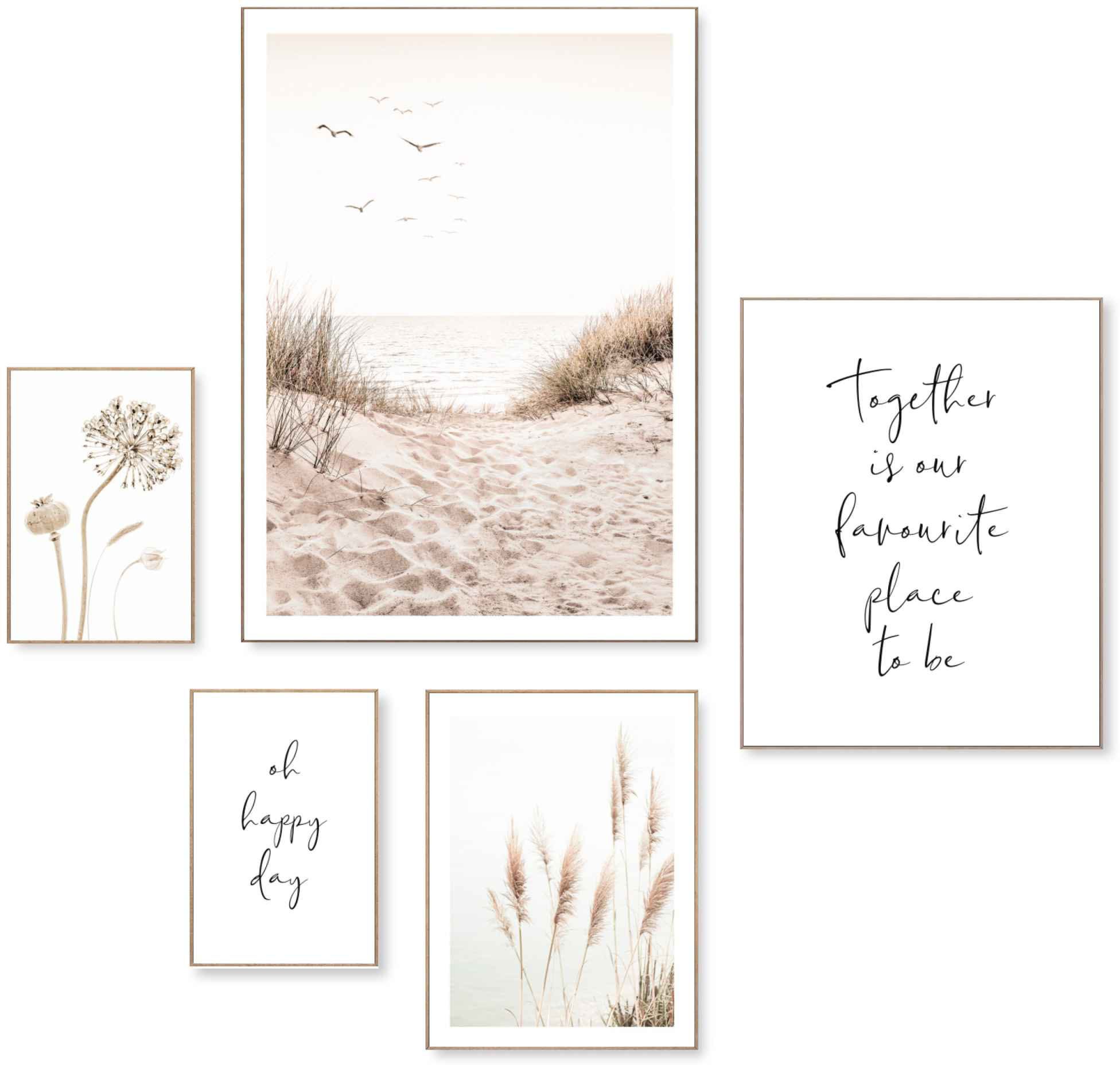 Image of Reinders! Wandbild »Freiheit Strand - Dünen - Familien - Trockenblumen - Pampasgras«, (5 St.) bei Ackermann Versand Schweiz