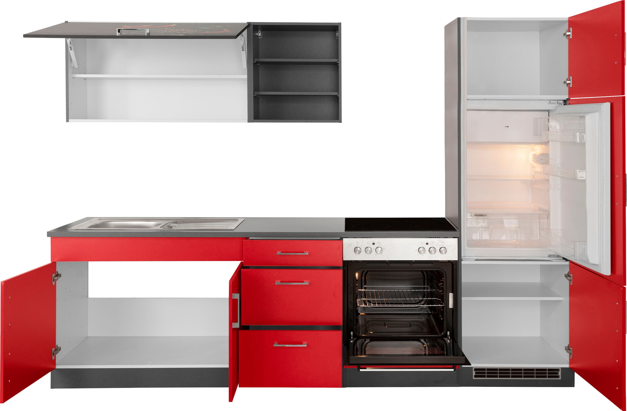 KOCHSTATION Kitchenette »KS-Paris – Küchen mit einzigartigen Fotomotiven auf den Fronten« Largeur 270 cm, au choix avec appareils électriques, avec imprimé motif