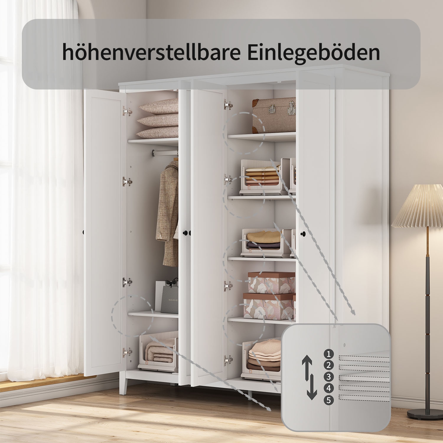 GOODproduct Kleiderschrank »Borkum Schlafzimmerschrank Garderobe Landhaus Bestseller weiss« schwarze Griffe aus Metall, 