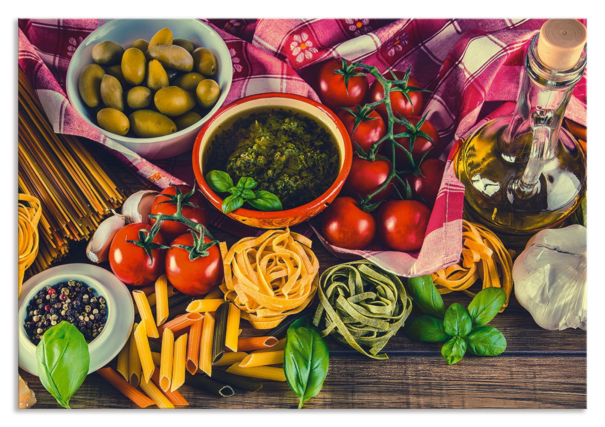 Image of Artland Küchenrückwand »Italienisch mediterrane Lebensmittel«, (1 tlg.), selbstklebend in vielen Grössen - Spritzschutz Küche hinter Herd u. Spüle als Wandschutz vor Fett, Wasser u. Schmutz - Rückwand, Wandverkleidung aus Alu bei Ackermann Versand Schweiz