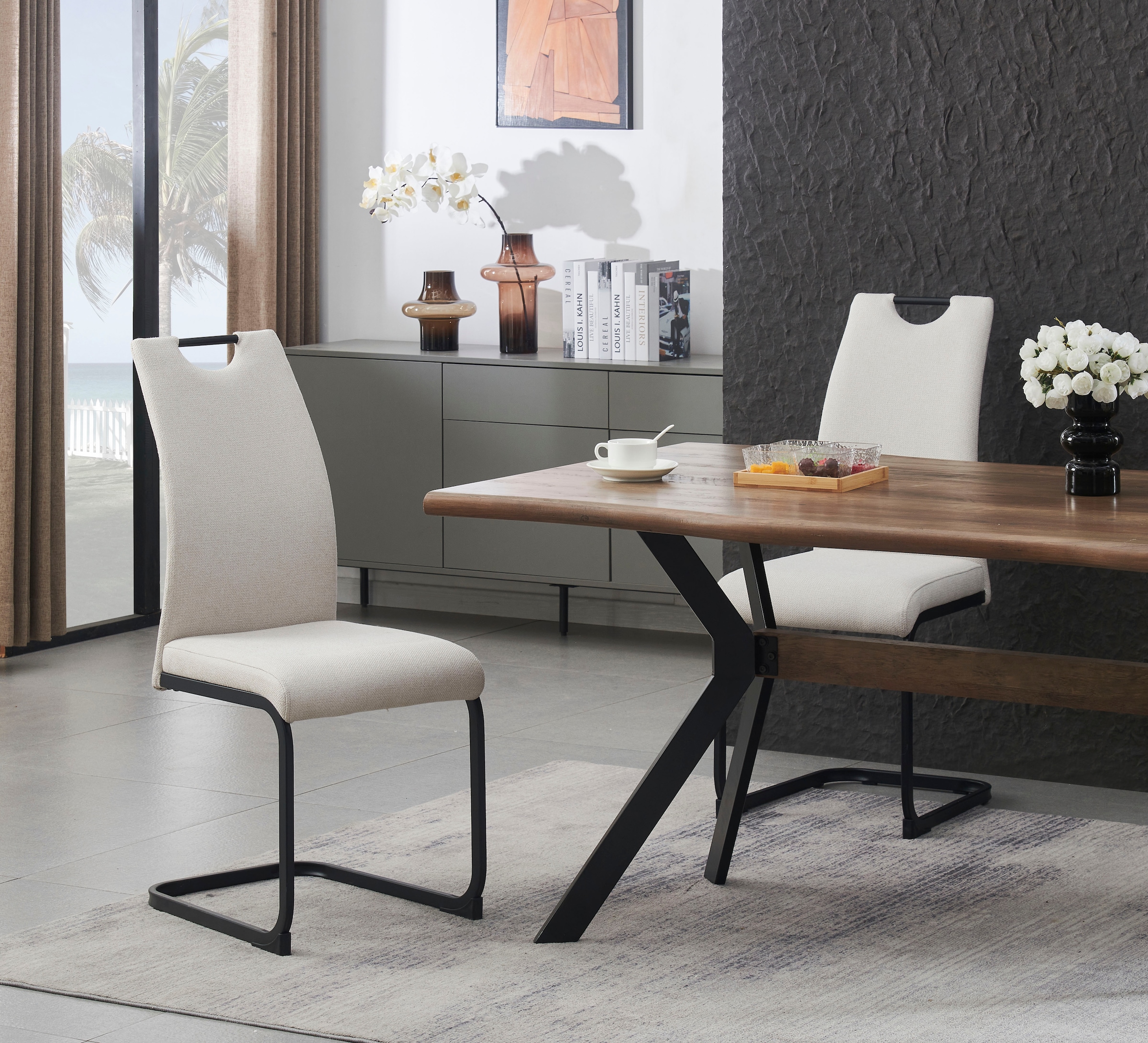 Home affaire Esszimmerstuhl »KANATA, 2er Set, mit Metallgestell in matt schwarz« (Set) 2 Stk.in verschiedenen Farben, Belsatbarkeit pro Stuhl 120 kg, mit Griffloch