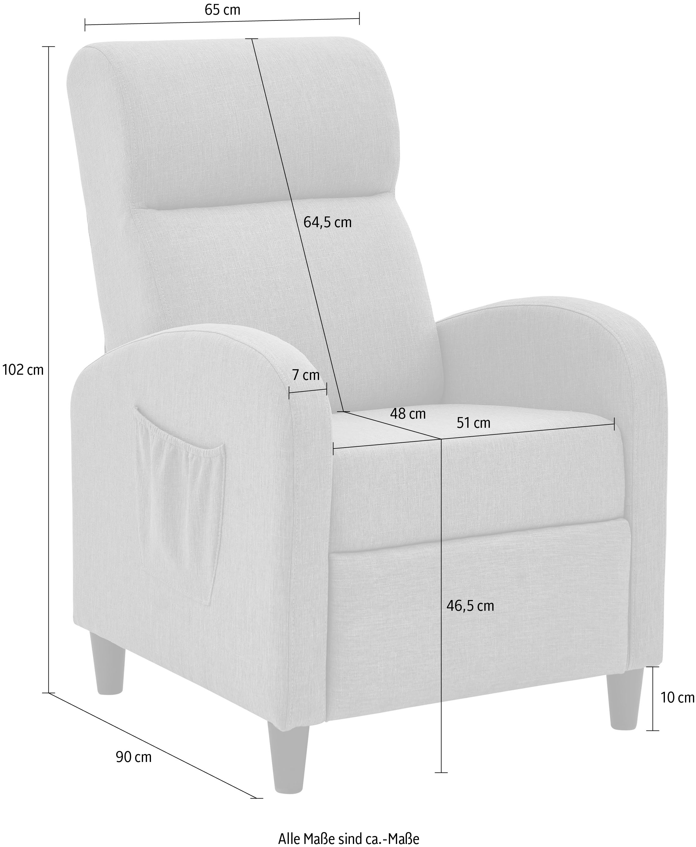 ATLANTIC home collection Relaxsessel »Tom«, mit Relaxfunktion, inklusive seitlicher Tasche