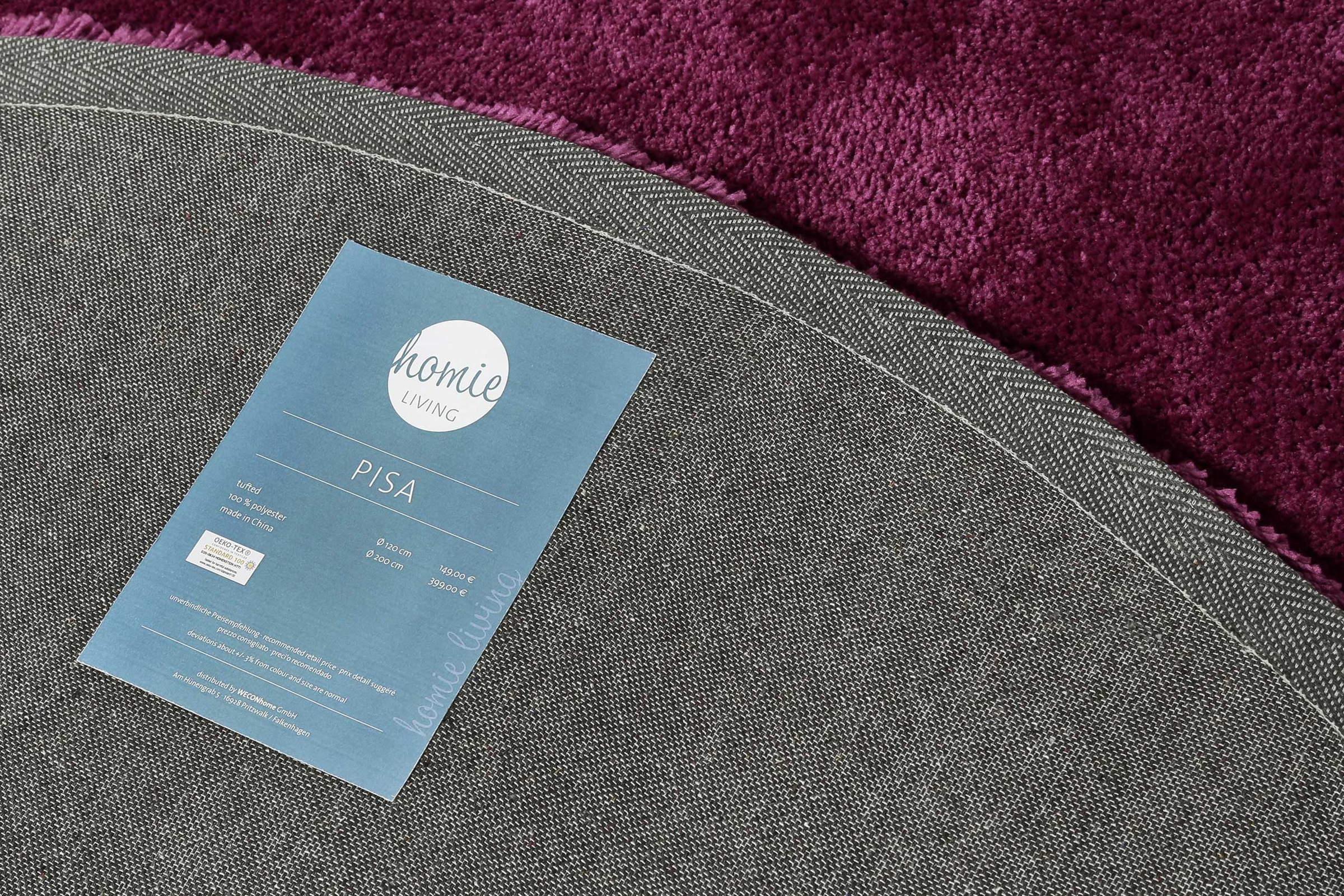 Homie Living Teppich »Pisa«, rund, 25 mm Höhe, Hochflor, Microfaser, uni, weich, Shaggy, Wohnzimmer, Schlafzimmer