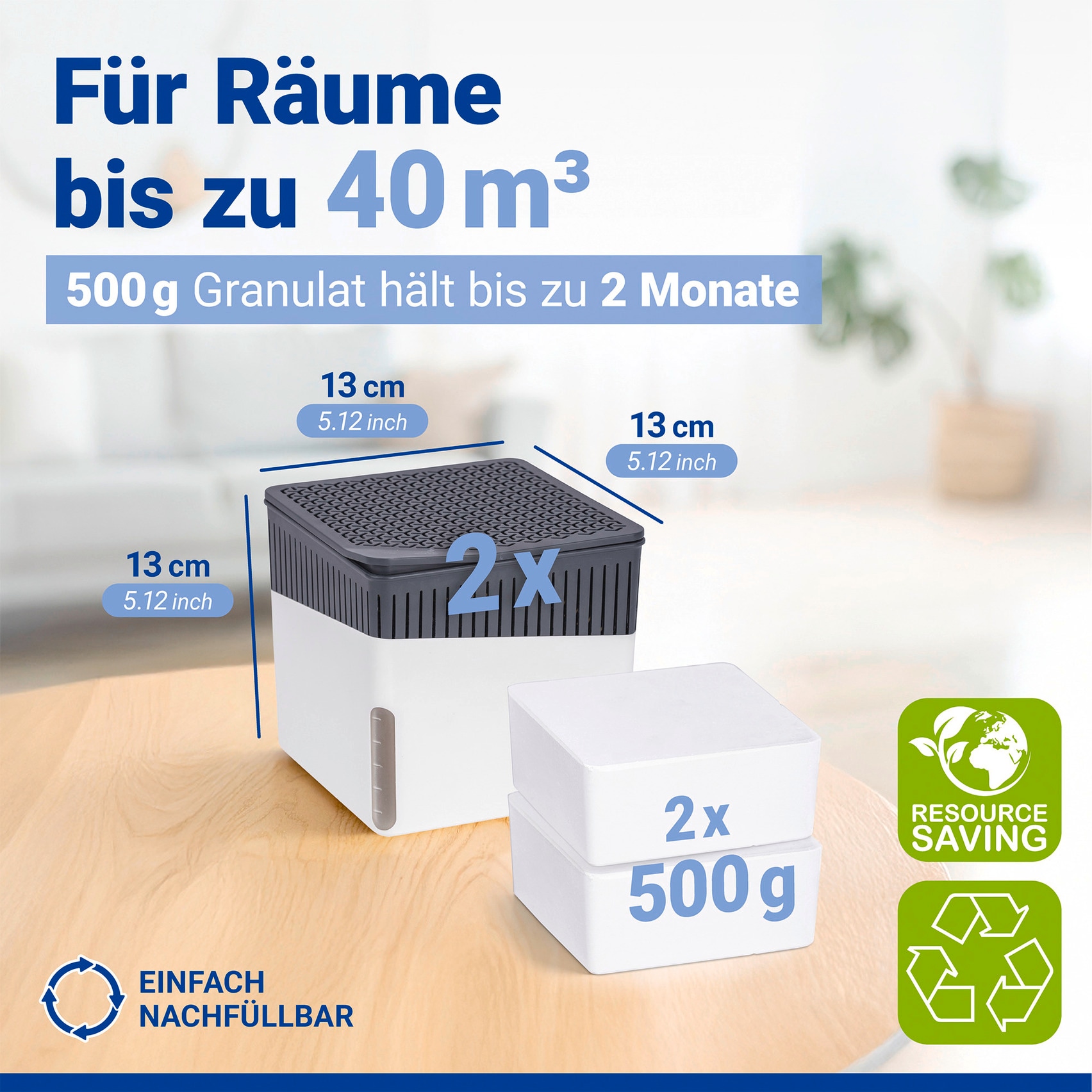 WENKO Déshumidificateur d'air »Cube« für 40 m³ Räume 2 x 500 g