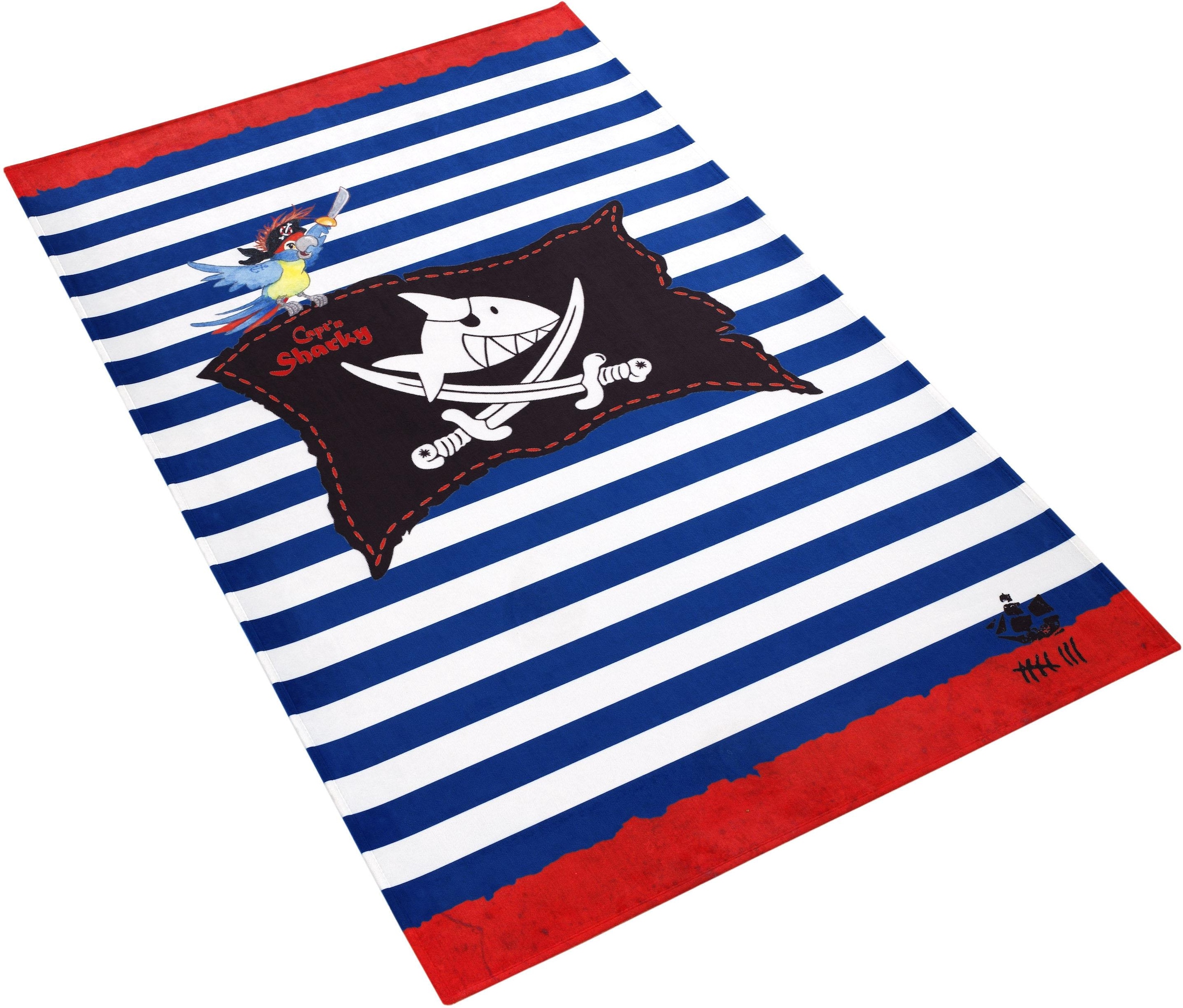 Capt`n Sharky Kinderteppich »SH-310«, rechteckig, bedruckter Stoff, gestreift, Motiv Piratenflagge, weiche Microfaser