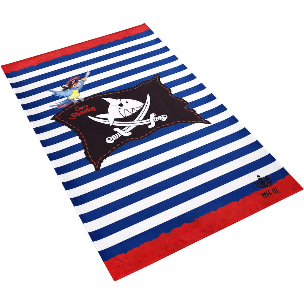 Capt`n Sharky Kinderteppich »SH-310«, rechteckig, 6 mm Höhe, bedruckter Stoff, gestreift, Motiv Piratenflagge, weiche Microfaser