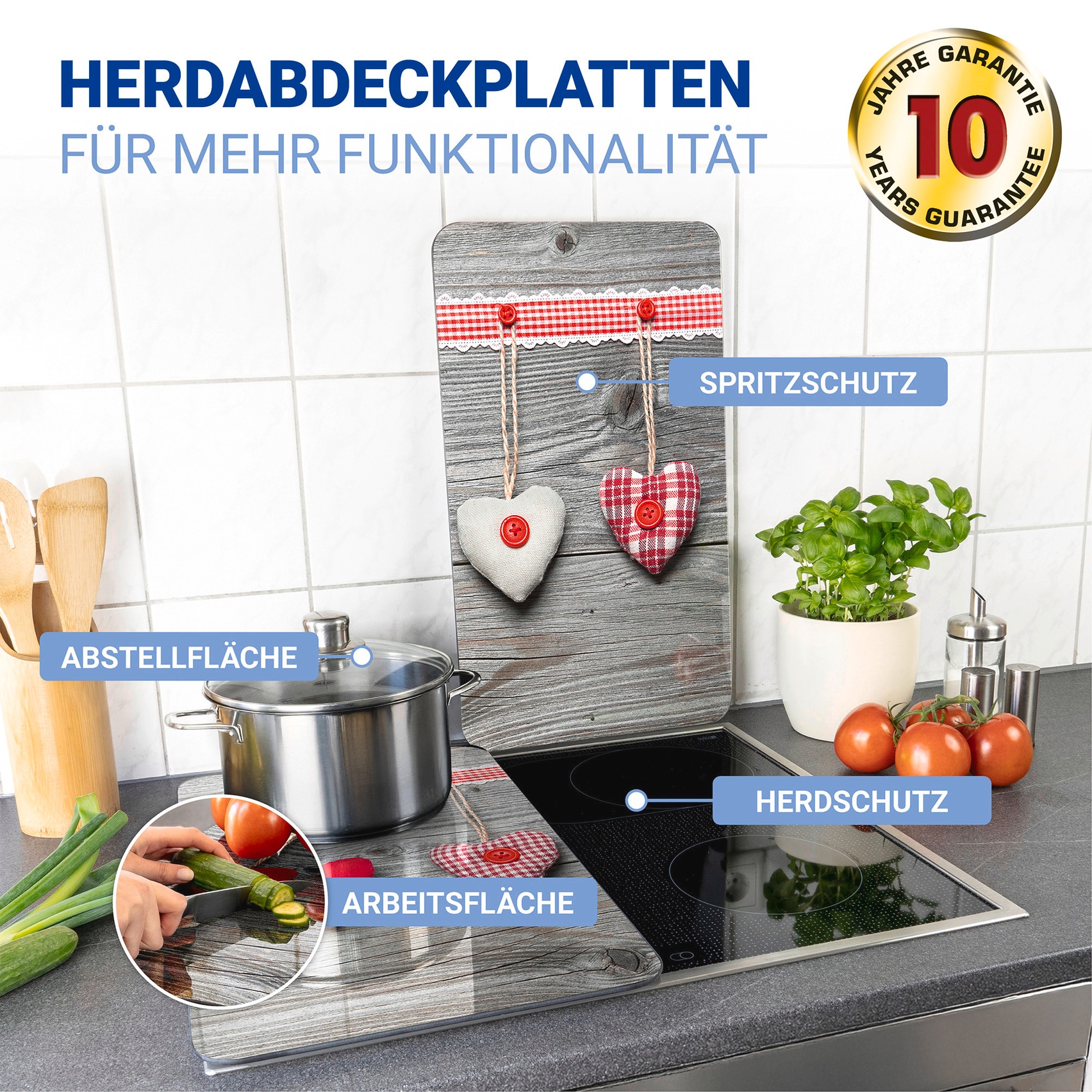 WENKO Herd-Abdeckplatte »Universal Modell Herzen«, (Set, 2 tlg.), Herdabdeckung für alle Herdarten, kratzfest, mit rutschfesten Füssen