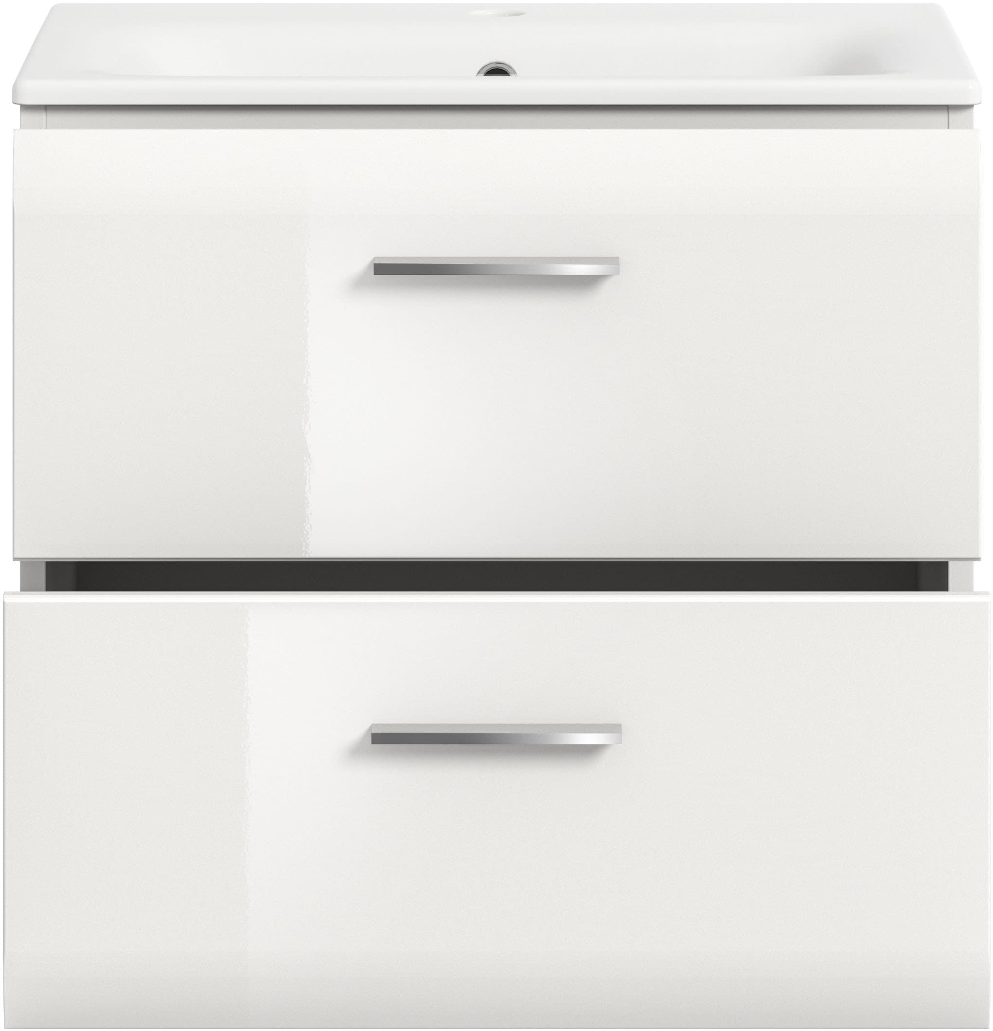 INOSIGN Armoire sous lavabo 2 cuis tlg. Florenz, Waschtisch inkl. Waschbecken, Weiss Hochglanz Tiefzieh