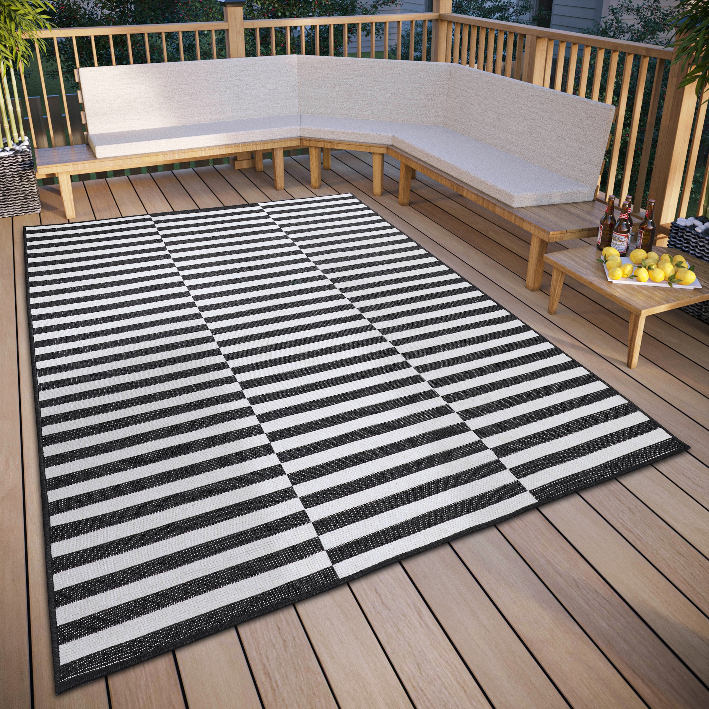 Image of HANSE Home Sisalteppich "Viela Outdoor Wendeteppich, auch als Läufer erhältlich" rechteckig 5 mm Höhe schwarz weiss, Flachgewebe, Balkon, Wohnzimmer, In-Outdoor, wasserfest