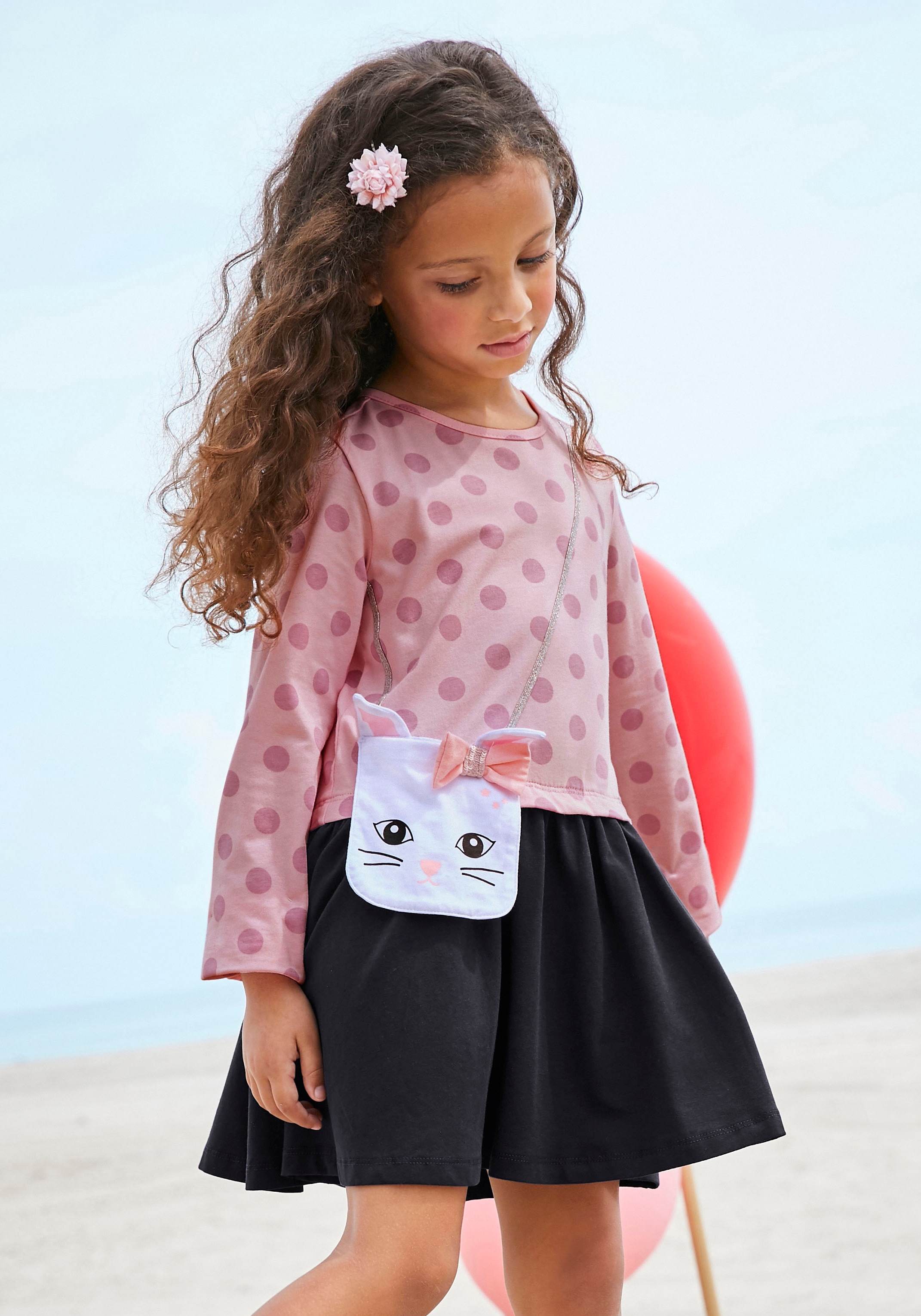 Glitzerband und auf mit Jerseykleid appliziertem Tasche KIDSWORLD »für versandkostenfrei kleine kleiner Mädchen«,