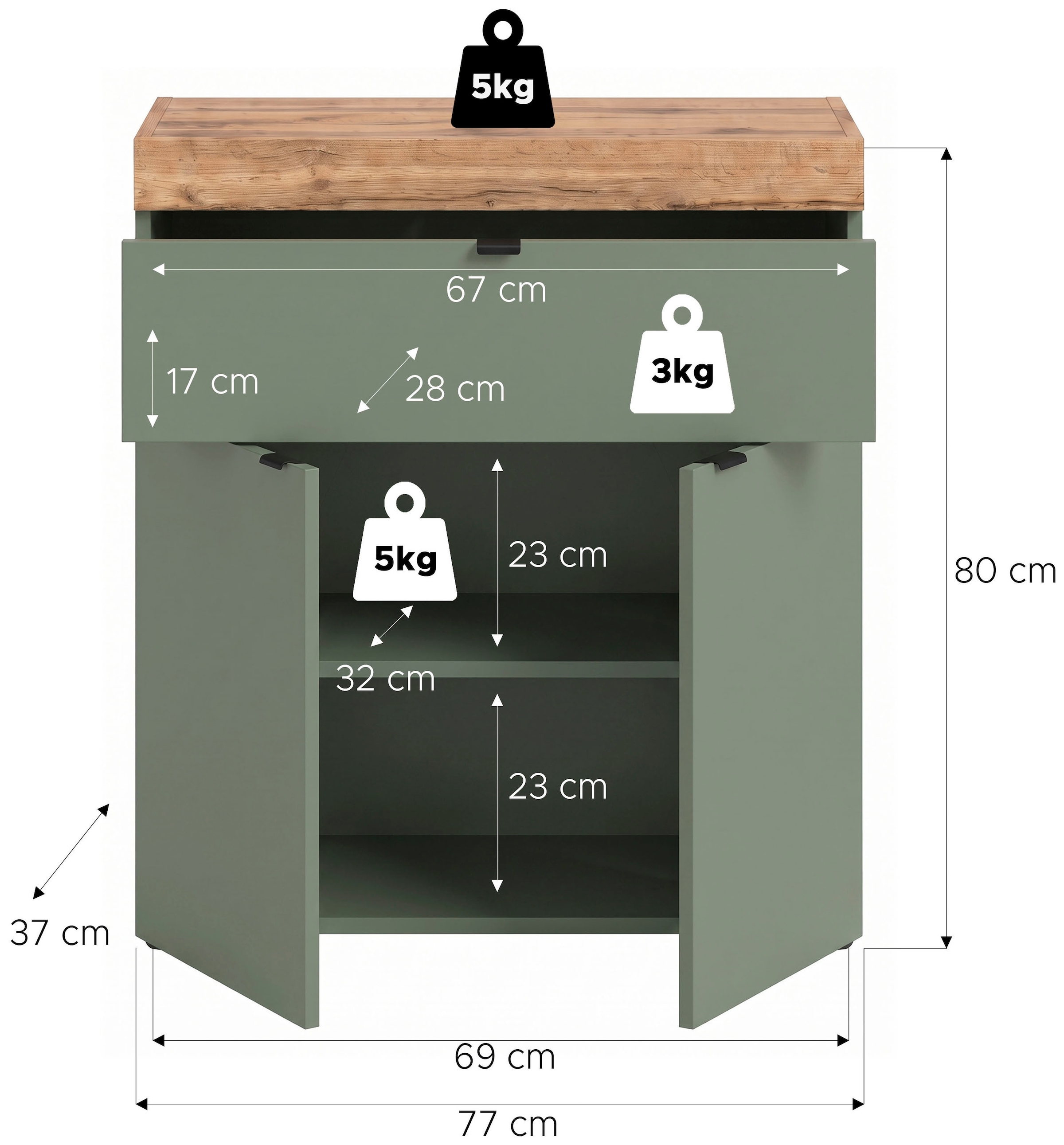 GOODproduct Kommode »MAMBO II, Breite 77cm, 2 Türen, 1 Einlegeboden, 1 Schubkasten« 1 Stk. tlg. Kommode, Anrichte, Wohnzimmer, Schlafzimmer