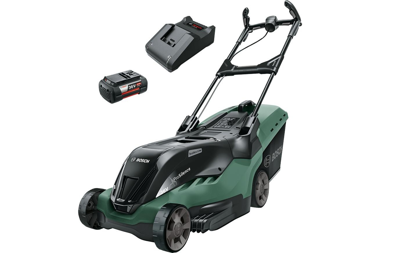 Image of BOSCH Akkurasenmäher »Advanced-Rotak 36-750 Kit«, (Set, Lieferumfang: Akku-Rasenmäher AdvancedRotak 36-750 / 1 Akkupack 36 V/4,0 Ah Lithium-Ionen-Akku / Ladegerät AL 3620 CV / Kartonverpackung), Schneidesystem: Sichel-/Kreiselmäher bei Ackermann Versand S