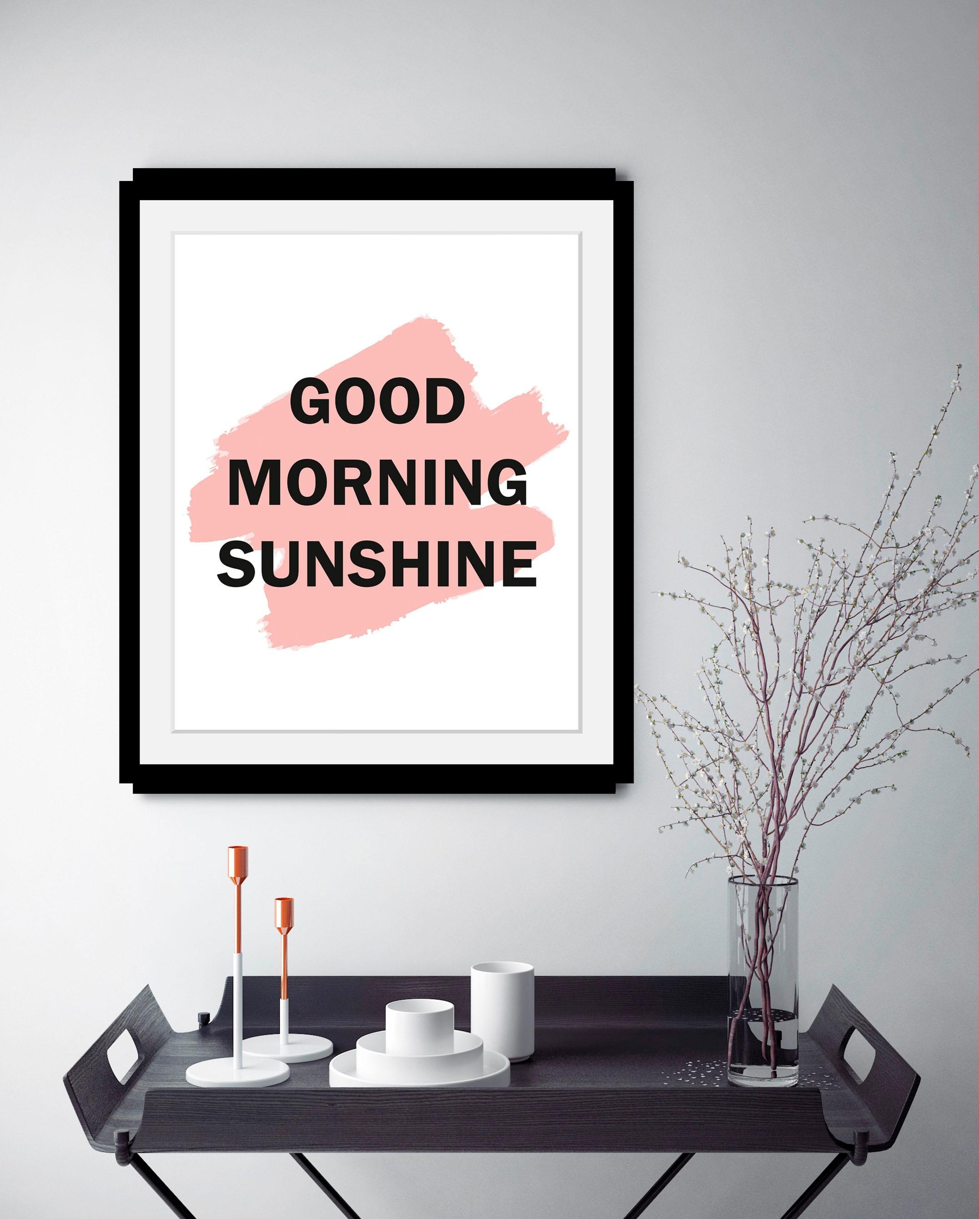 queence Bild »Good Morning« Motivationsbilder | Schriftzug | Schwarz-Weiss HD Premium Poster-Druck inkl. Holzrahmen