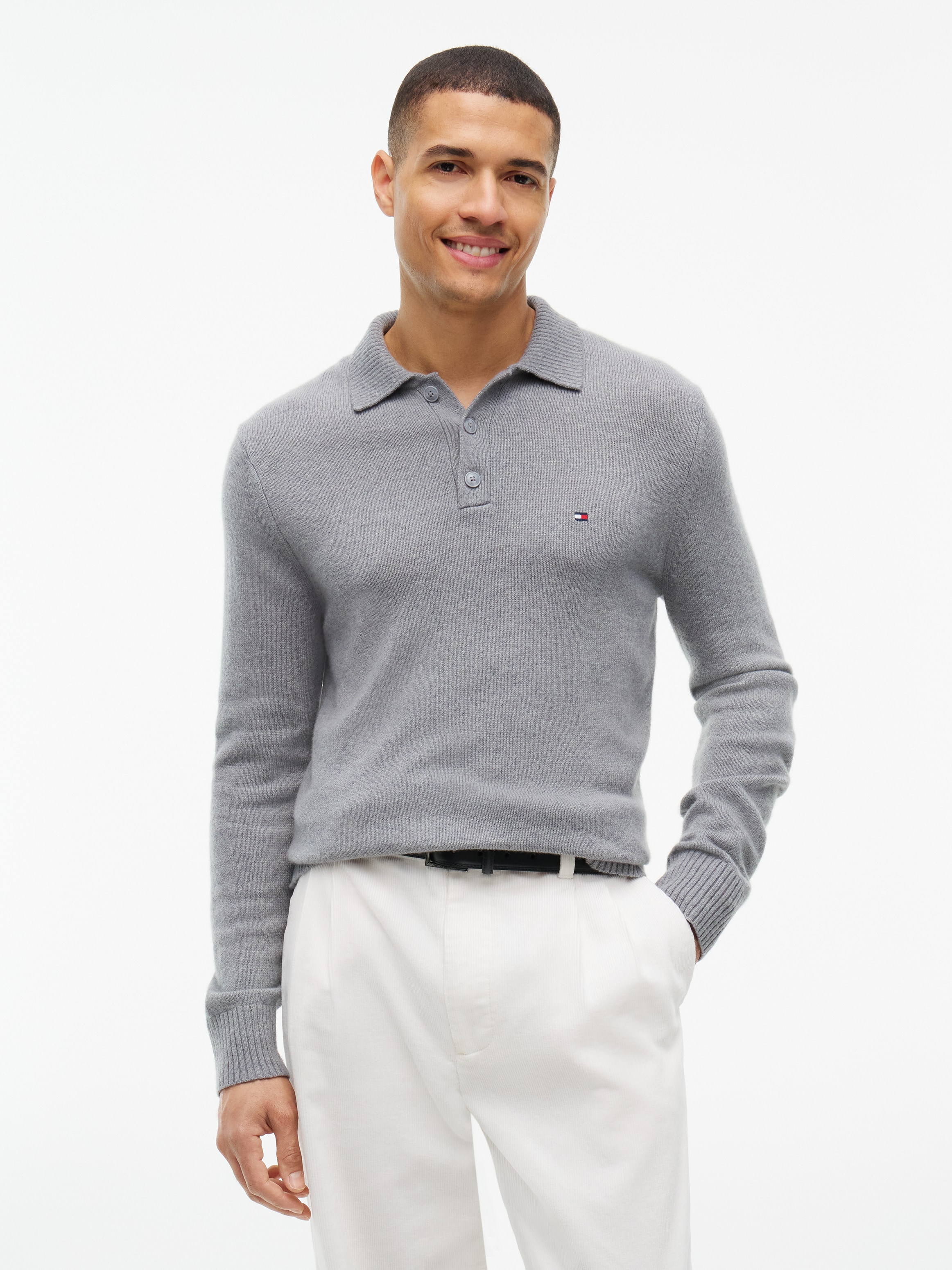 Image of Tommy Hilfiger Polokragenpullover "LAMBSWOOL LS POLO" aus reiner Lammwolle