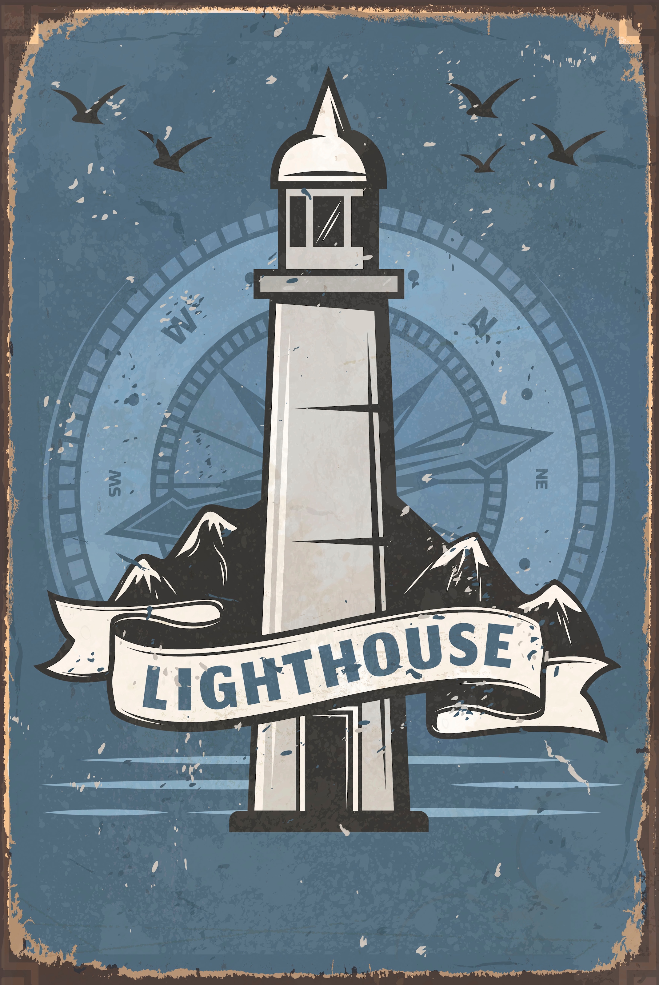 queence Metallbild »Lighthouse«, Leuchtturm-Schriftzug, (1 St.), Stahlschilder