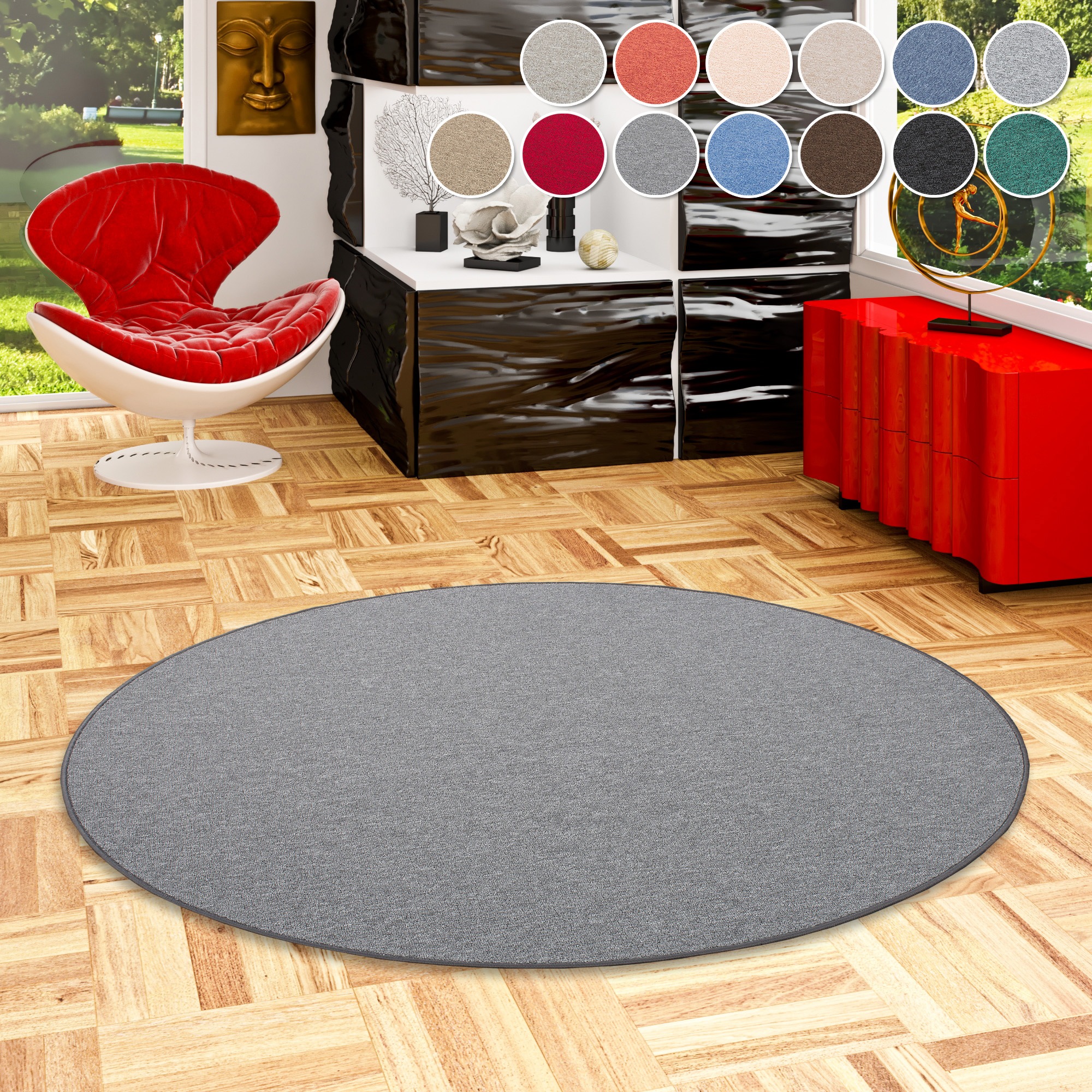 Image of GOODproduct Teppich "Fortis, Schlinge, Made in Netherlands" rund 5 mm Höhe Uni Farben, gekettelt, strapazierfähig, Wohnzimmer