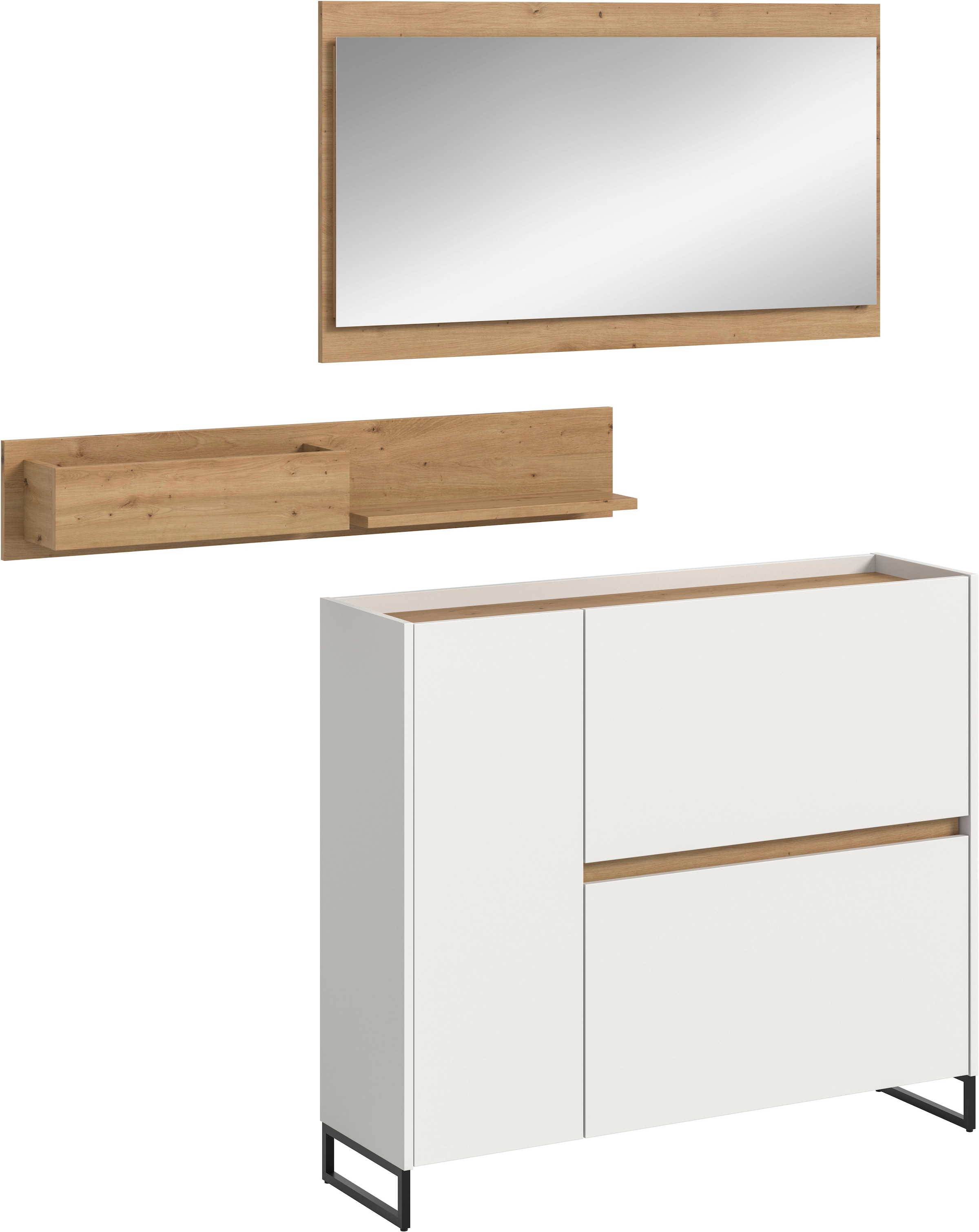 Image of Home affaire Garderoben-Set "EVRID, 3-teilig, Breite 140 cm, individuell stellbar & erweiterbar" best. aus: Kommode, Wandboard & Spiegel, 3 Stk. tlg.