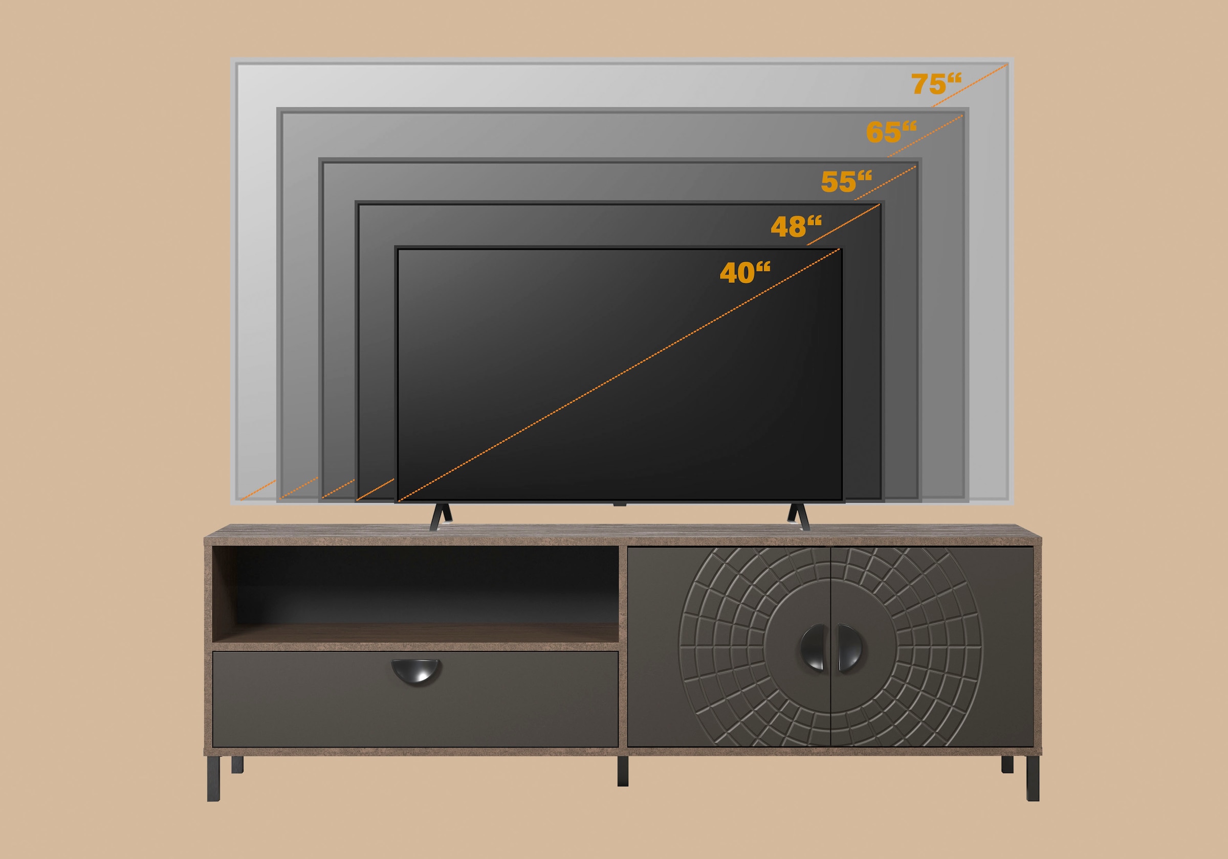 INOSIGN Lowboard »Fusion« 1 Stk. tlg. TV-Lowboard mit Soft-Close-Türen & Schubkasten – (B/T/H) 183/40/55 cm