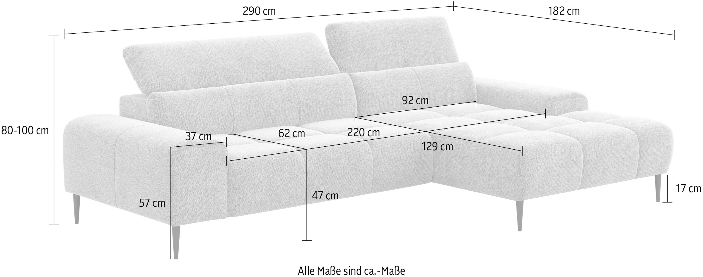 COTTA Ecksofa »Theo L-Form, B: 290 cm« mit Kopfteilverstellung, optional Sitztiefenverstellung